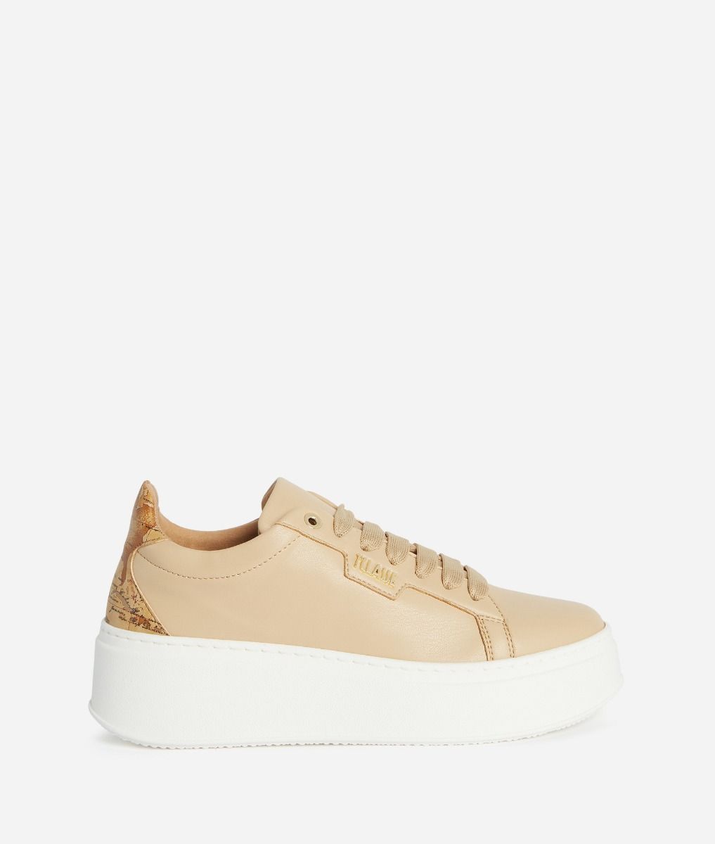 Faux nappa sneakers with lettering detail Beige,front