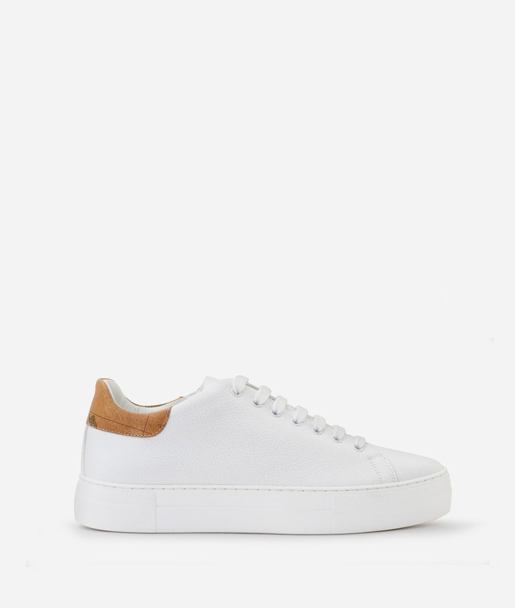 Grained leather sneakers with faux nappa details White,front