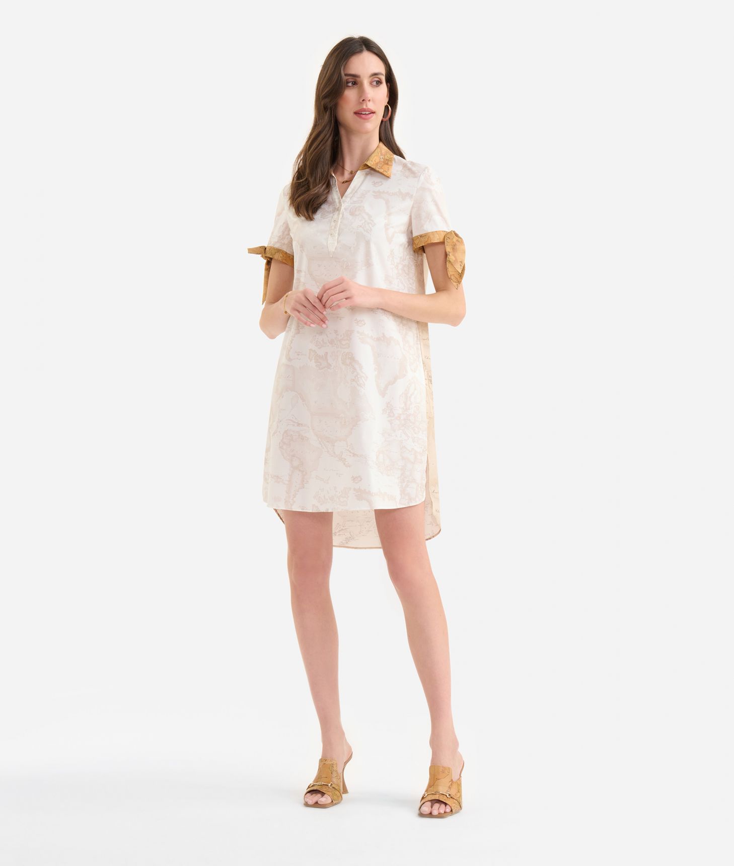 Cotton poplin shift dress with bows Geo Mix,front
