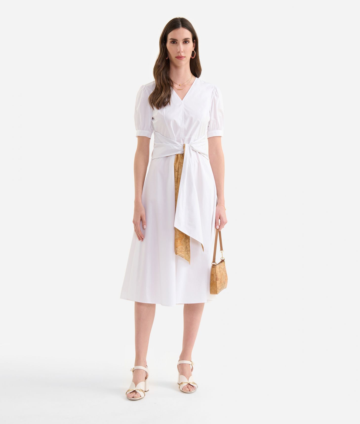 Crisp cotton poplin dress with bow White,front