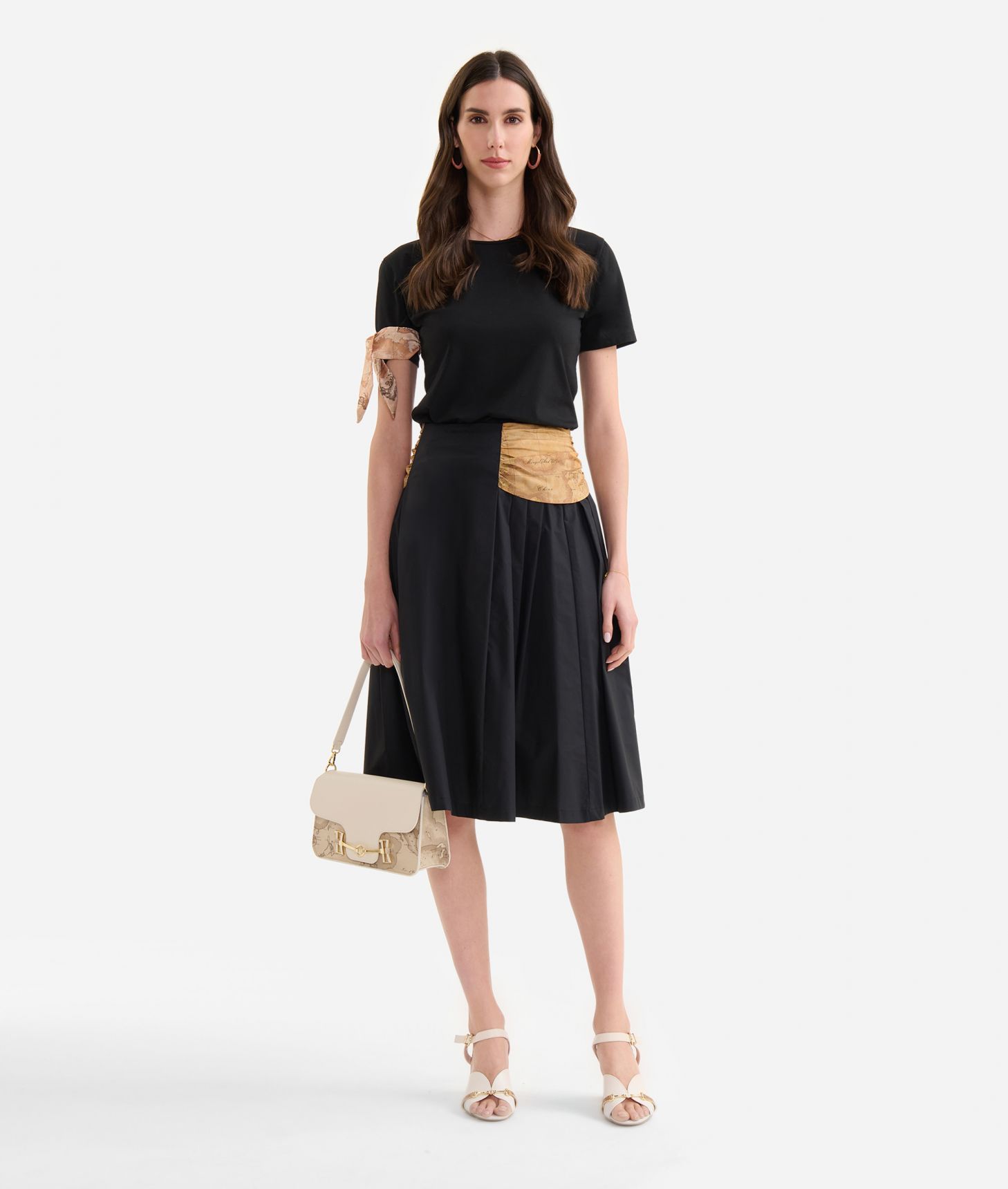 Crisp cotton poplin skirt with maxi pleats Black,front