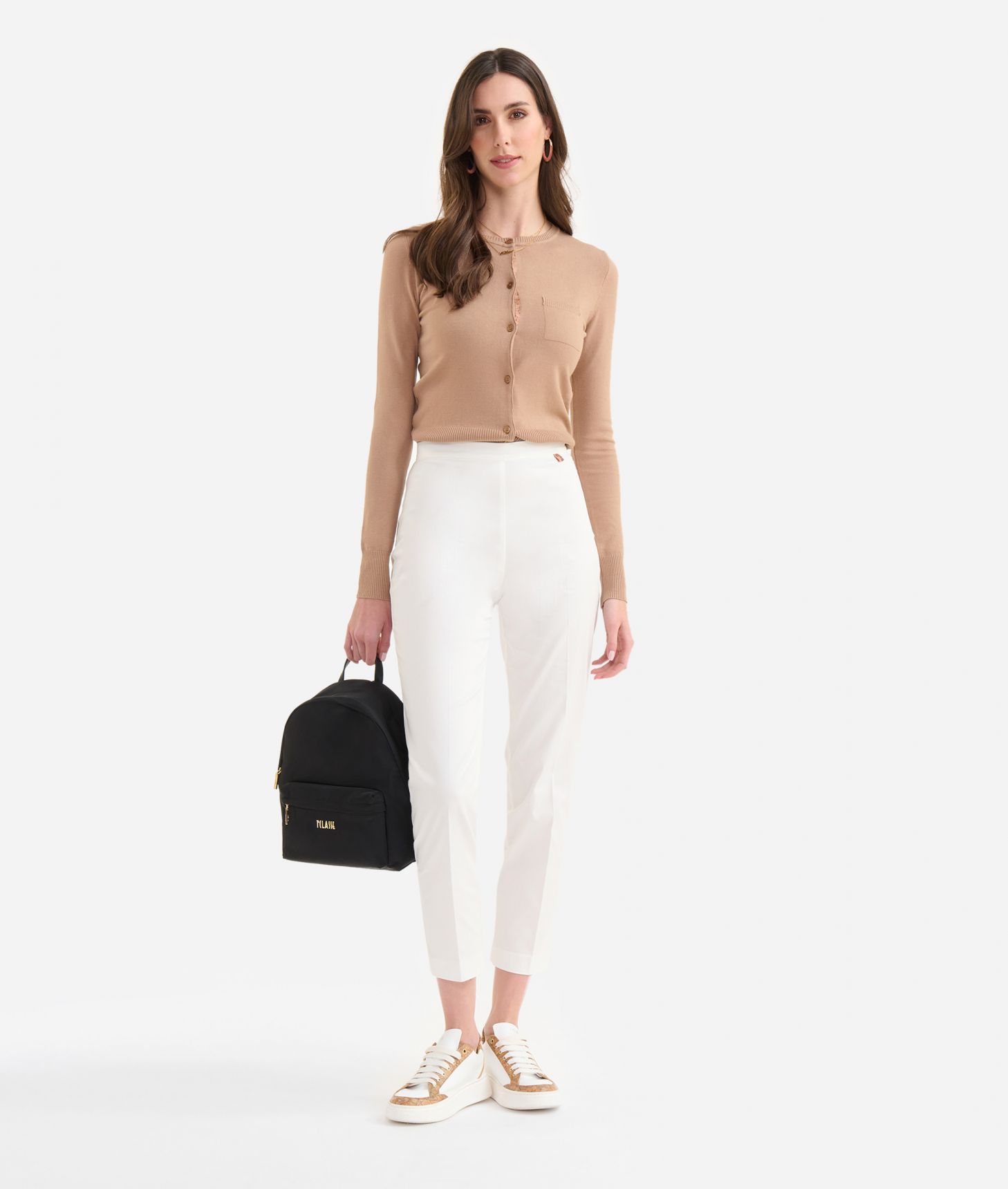 Stretch cotton gabardine regular-fit trousers Chalk White,front