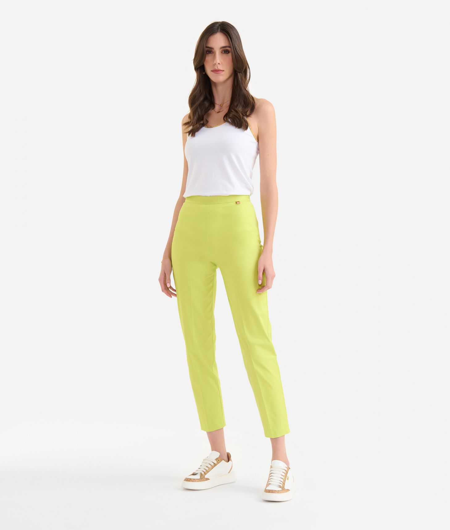 Stretch cotton gabardine regular-fit trousers Lime,front