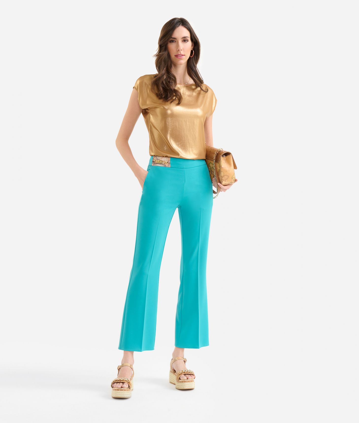 Cady kick flare trousers with jewel Jade,front