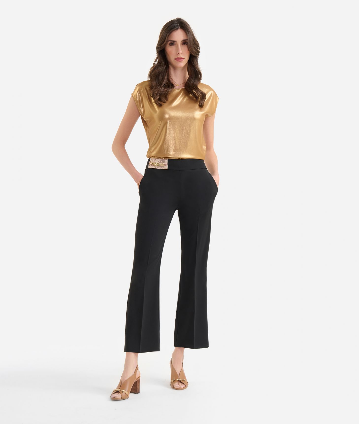 Cady kick flare trousers with jewel Black,front