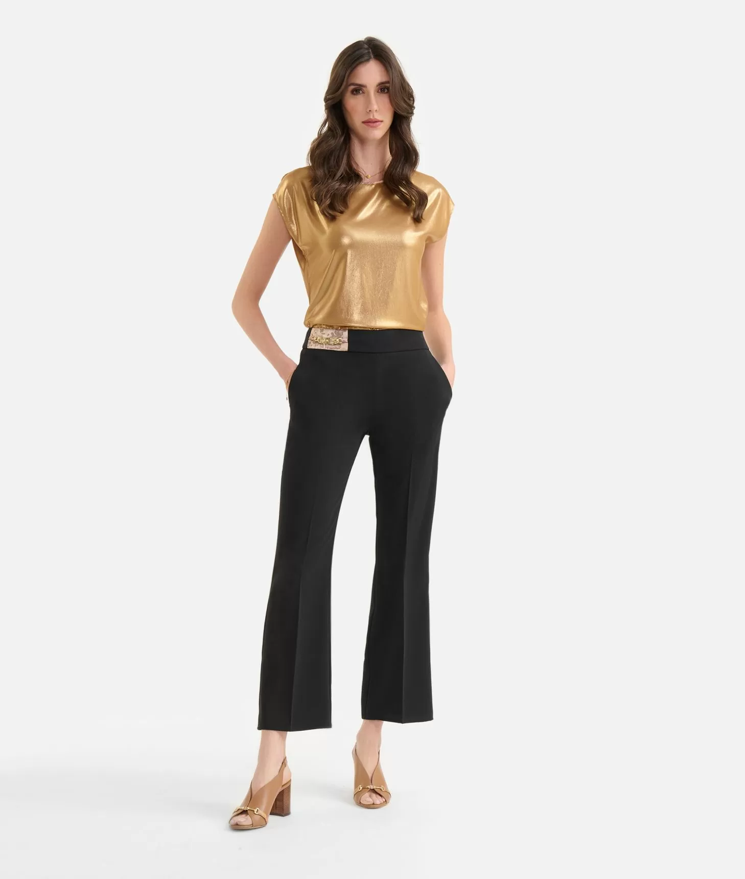 ALVIERO MARTINI PRIMA CLASSE - Cady kick flare trousers with jewel Black