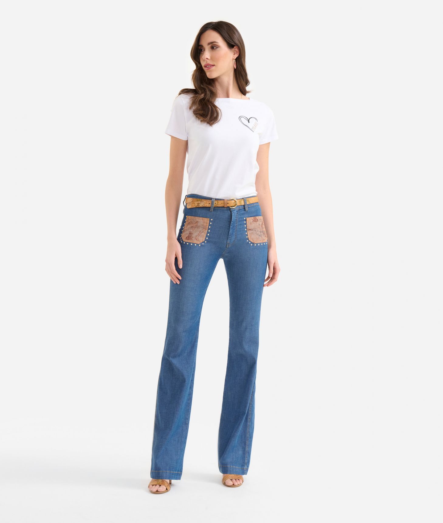 Lightweight denim jeans with studs Super stone wash blue,front