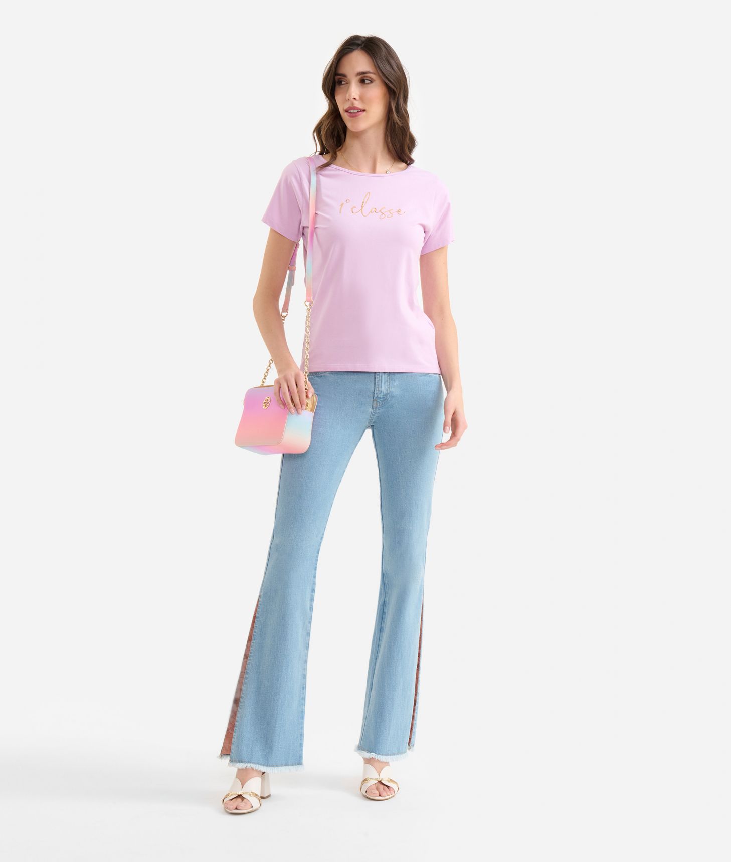 Stretch cotton jersey t-shirt with deep back neck Orchid,front