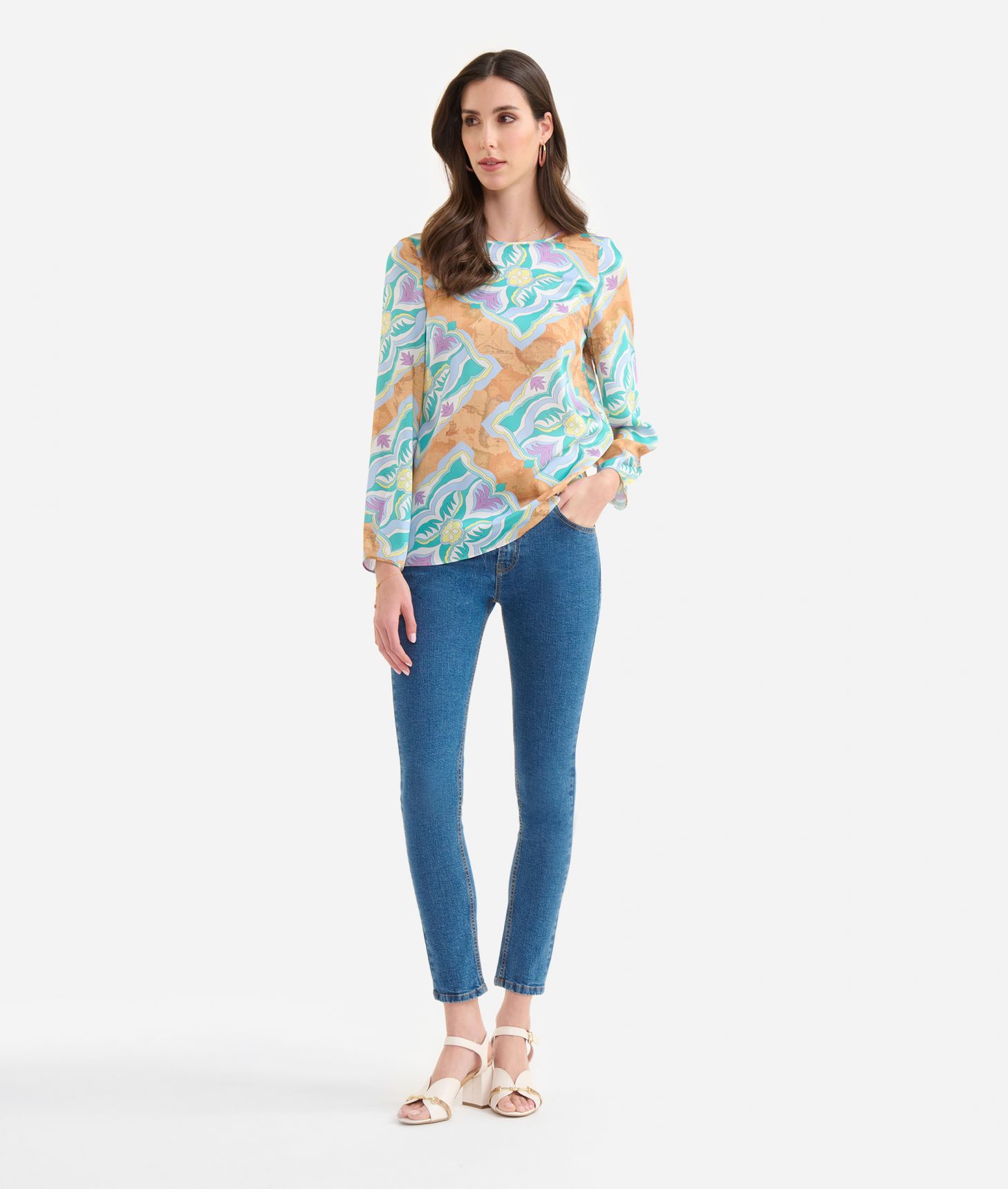 Geo Miami Deco print basic twill blouse Lilac,front