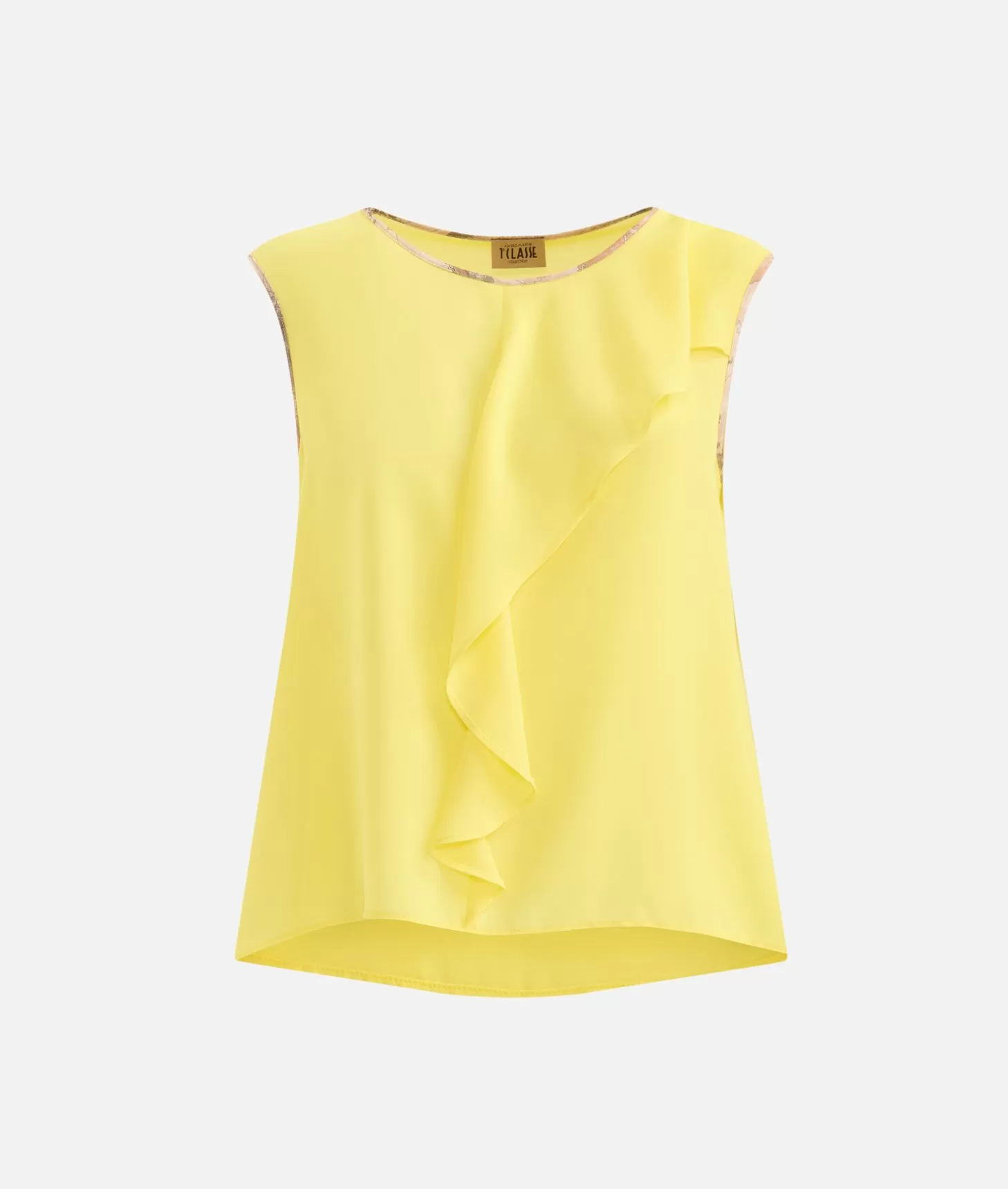 ALVIERO MARTINI PRIMA CLASSE - Crêpe de chine sleeveless top with flounce  Yellow