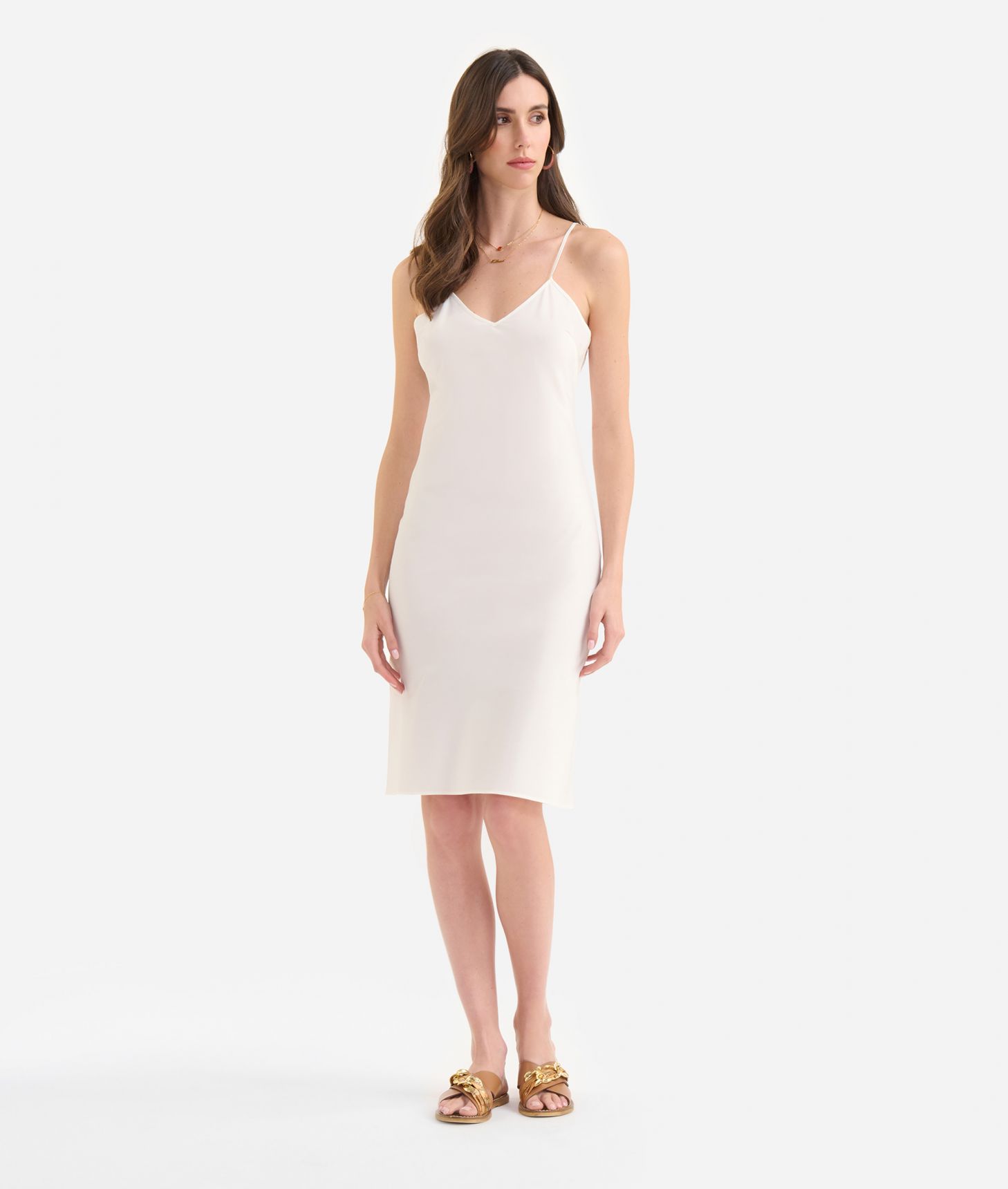 Stretch fluid fabric slip dress Wool White
,front
