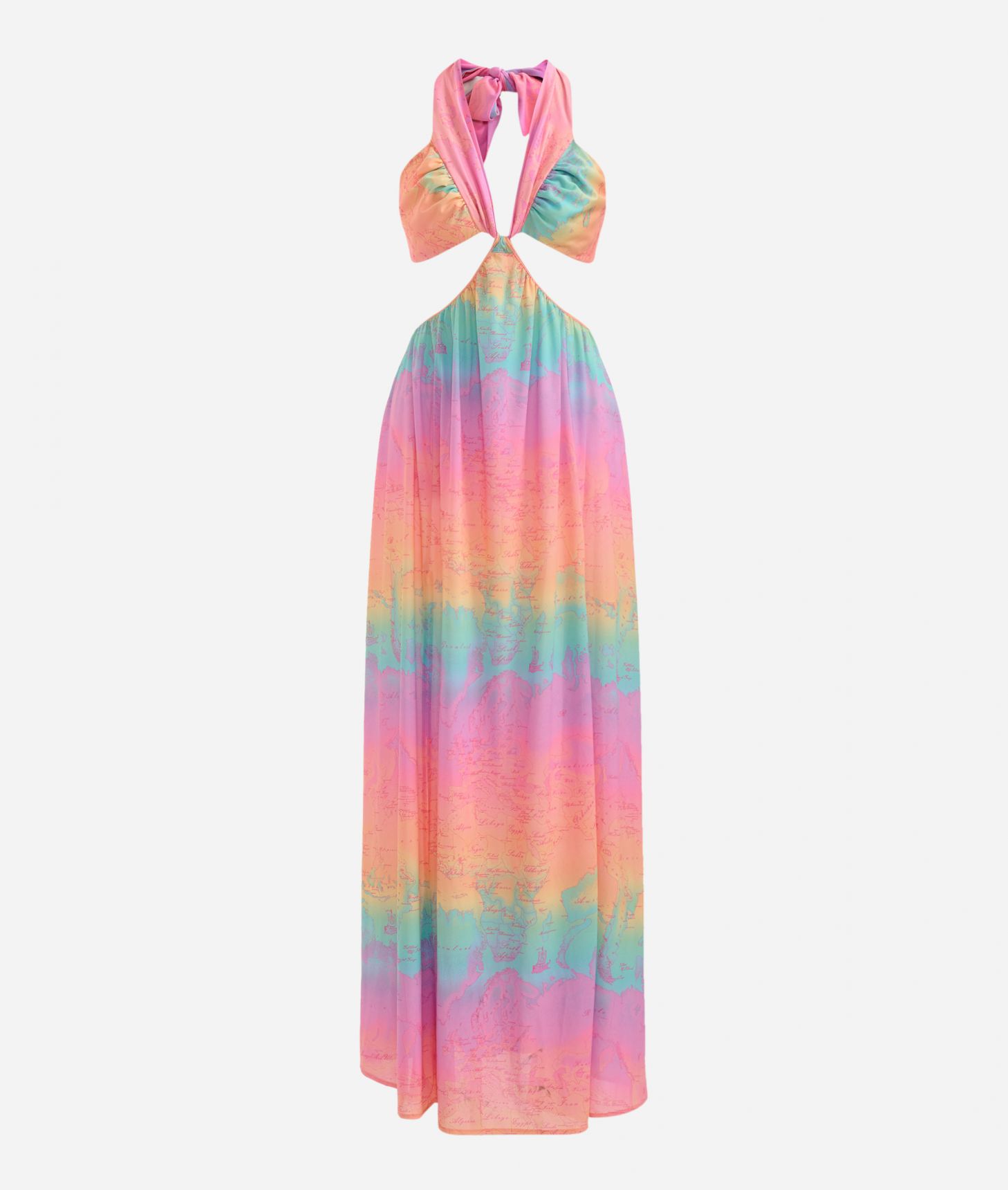 Geo Sfumato long sleeveless crêpe dress Multicolor,front