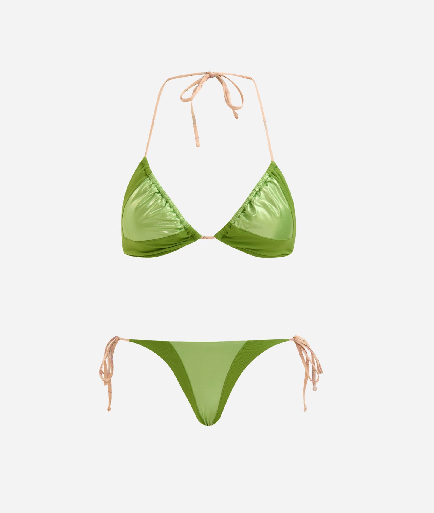 Color Block Satin triangle bikini Daiquiri Green,front