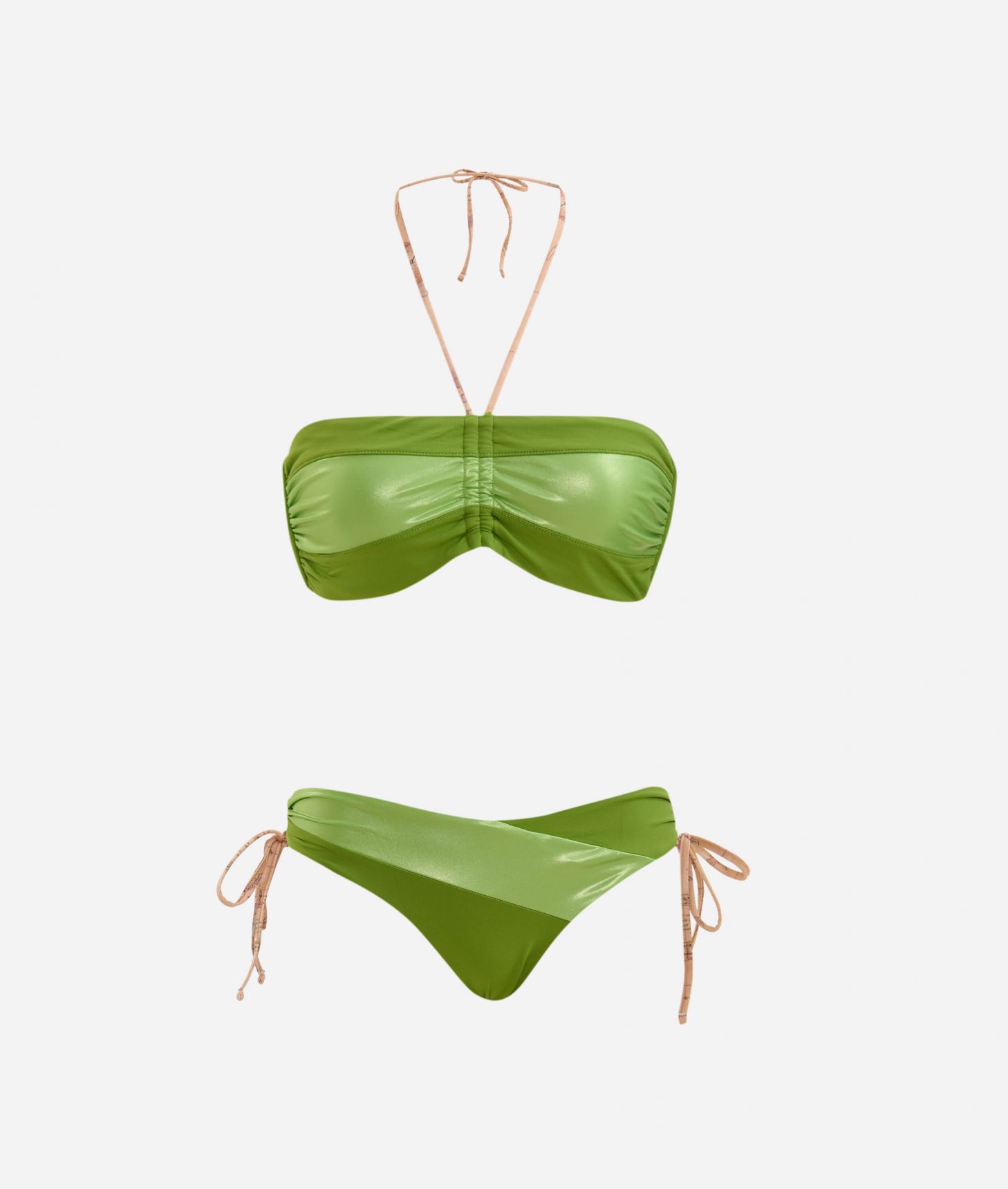 Color Block Satin bikini a fascia Verde Daiquiri,front