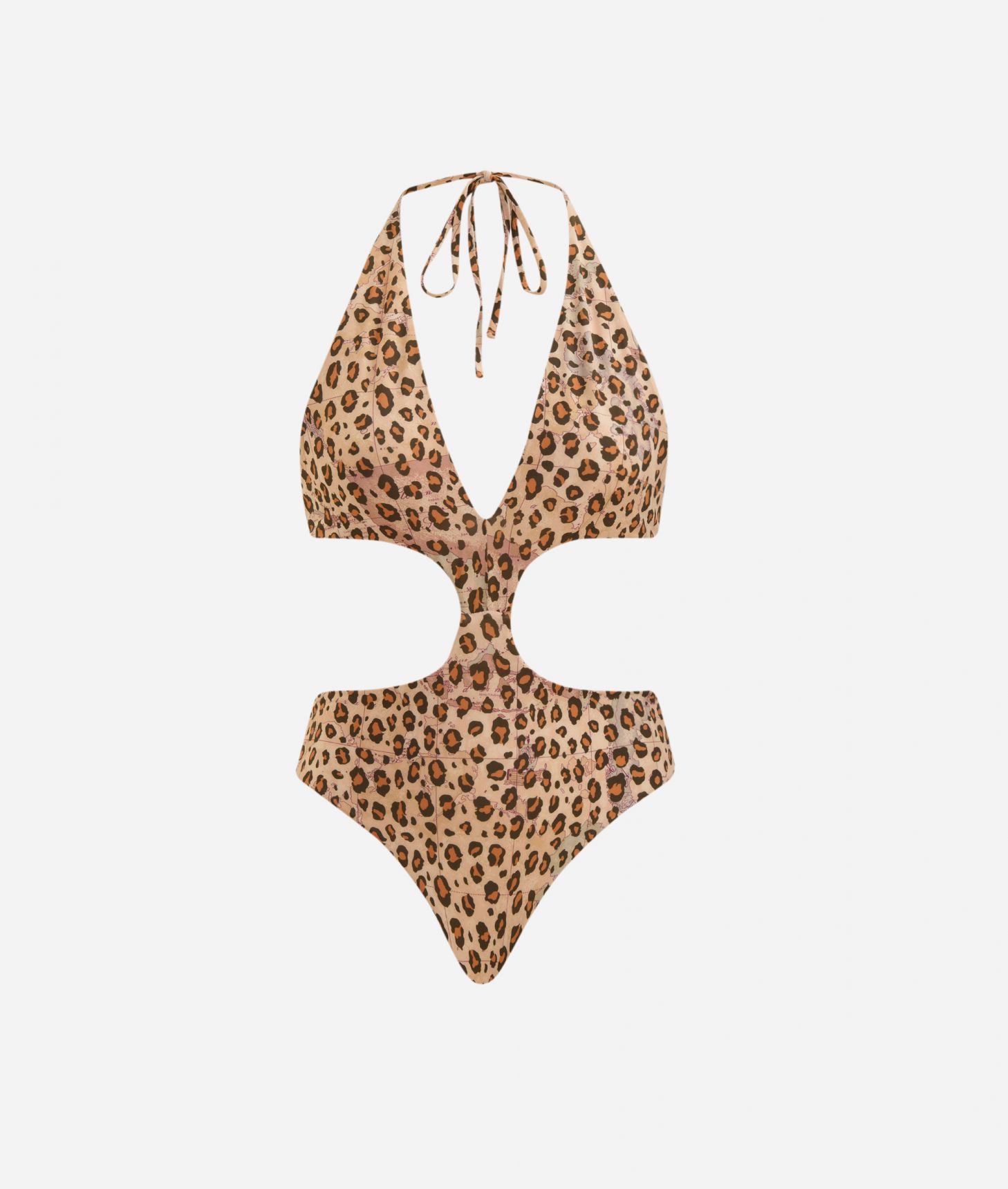 Geo Animalier one-piece swimsuit with lateral cuts Natural,front