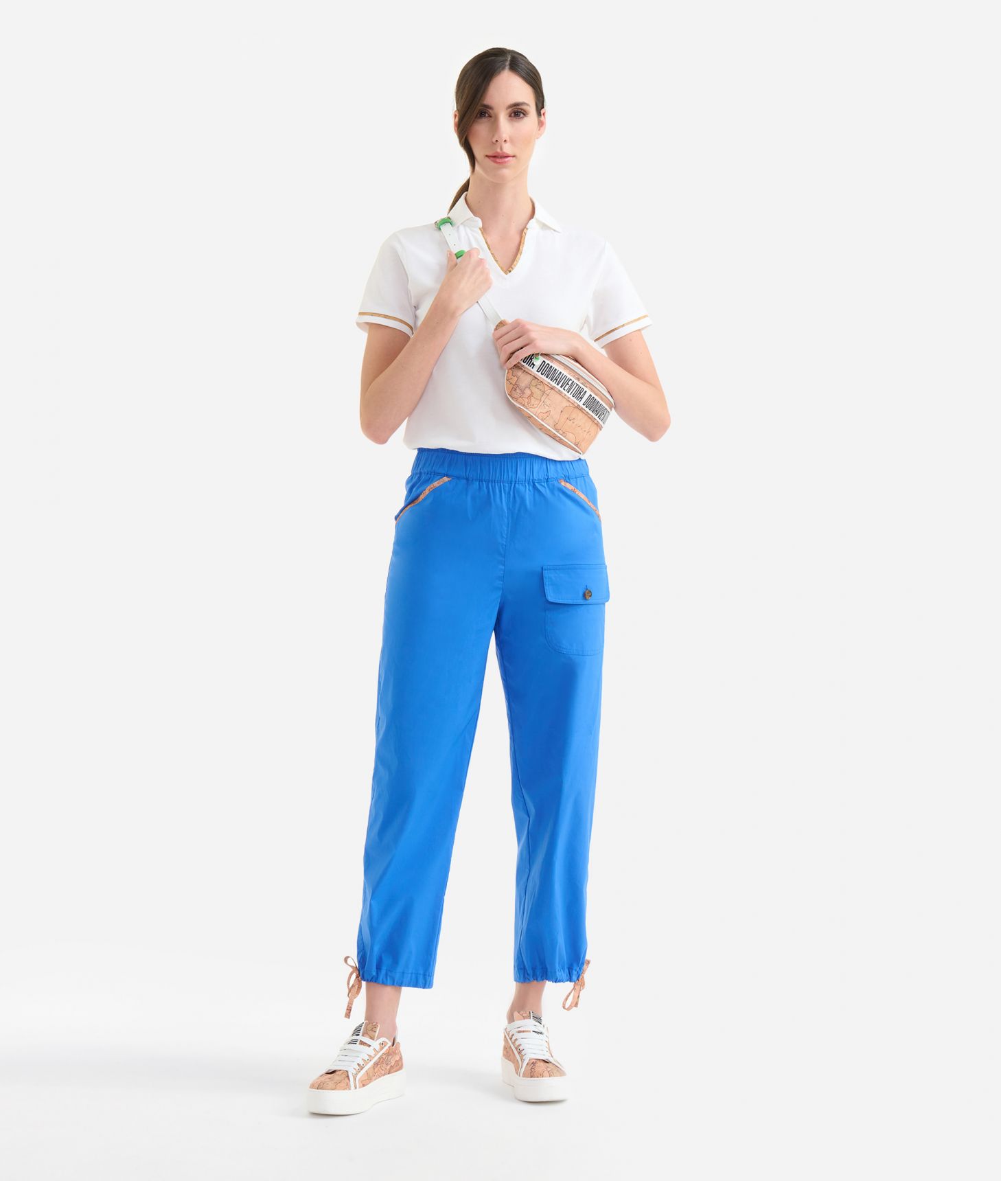 Technical popeline joggers with pockets Bluette,front