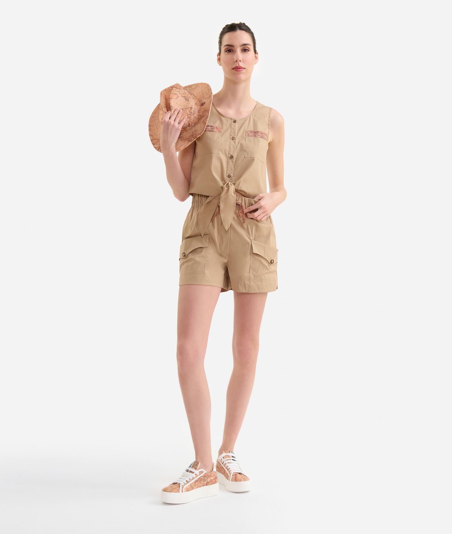Technical popeline shorts with pockets Desert,front
