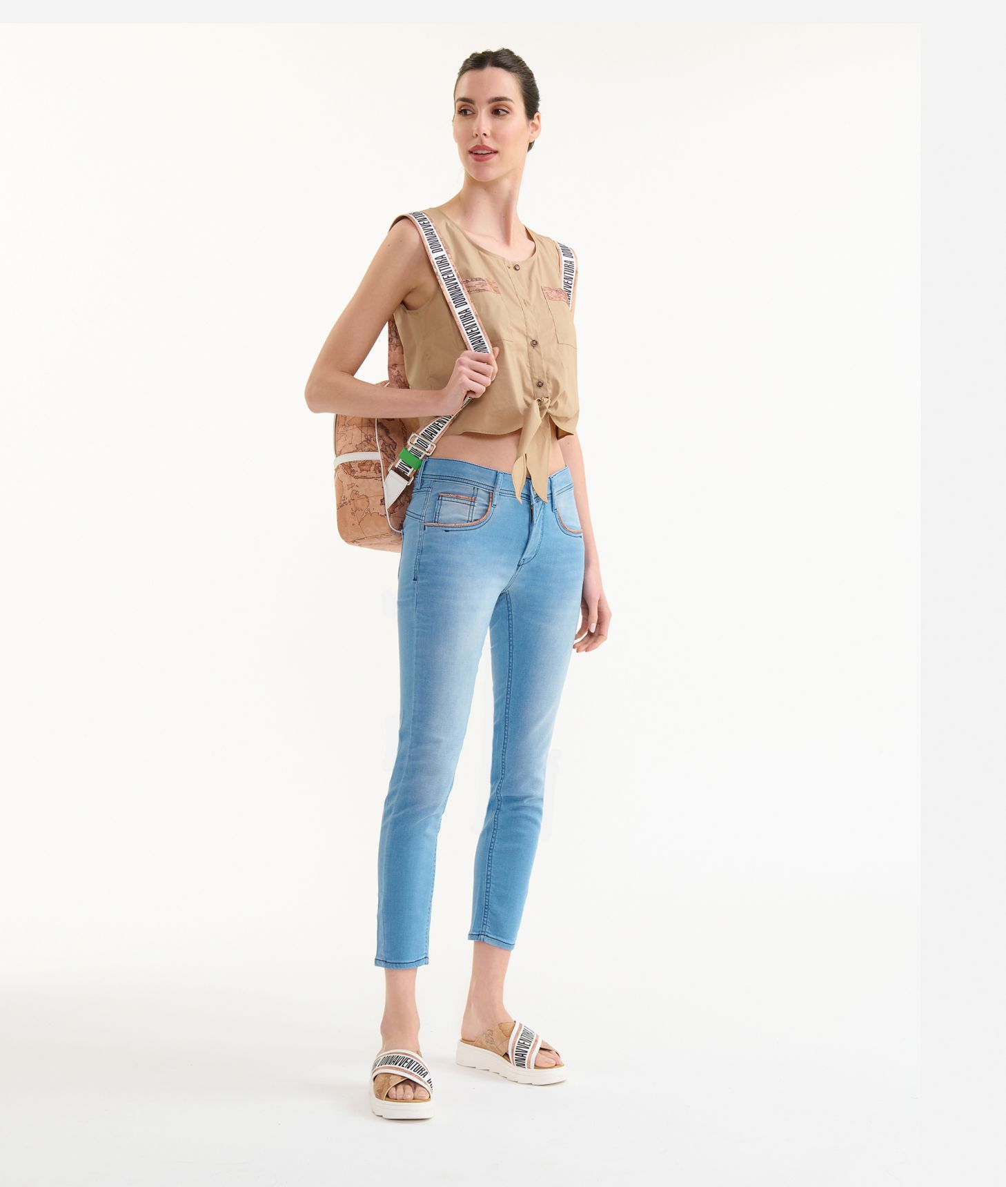 5-pocket denim-effect fleece slim jeans Blue Beach,front
