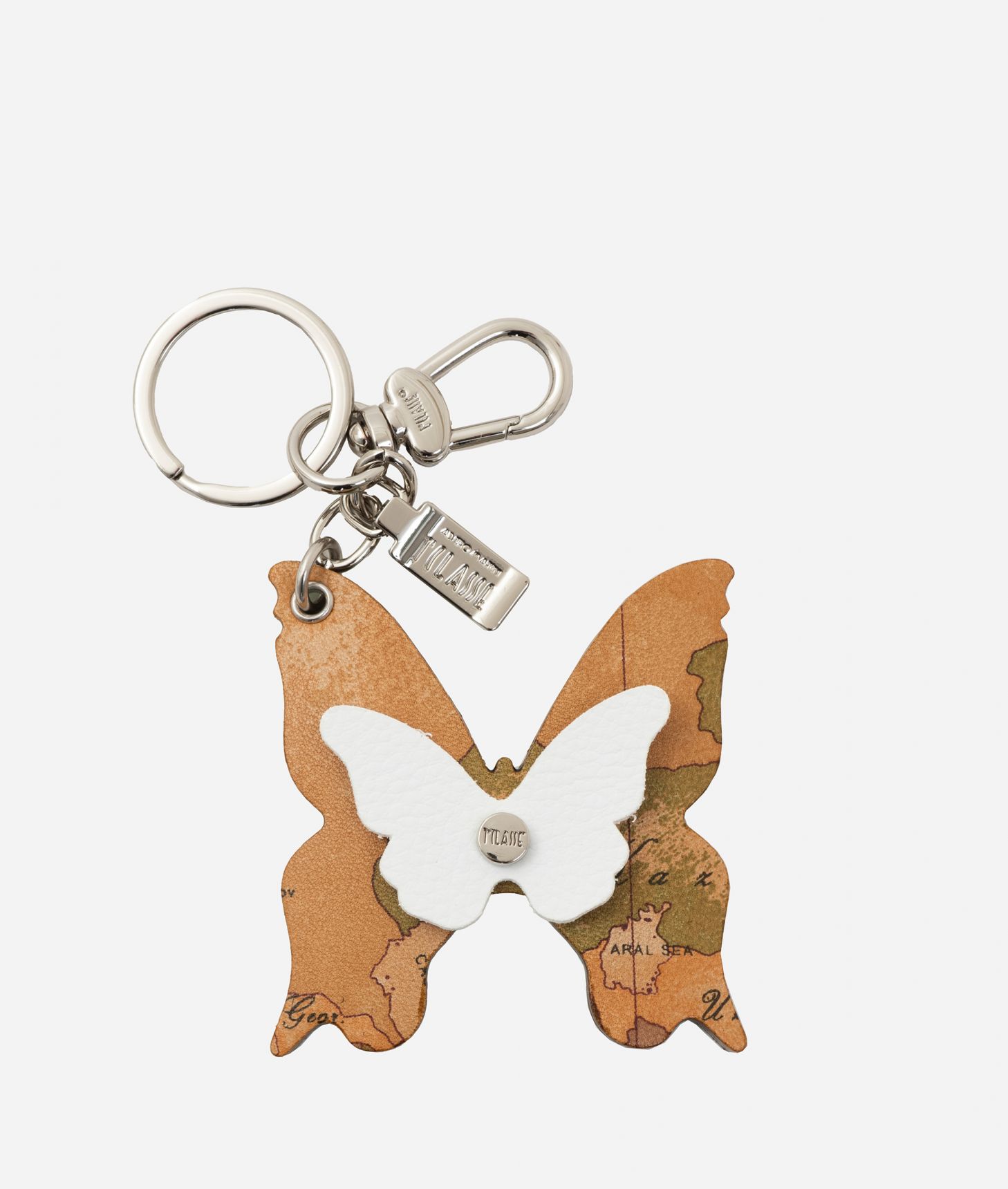 Napa leather butterfly keychain with Geo Classic print ,front