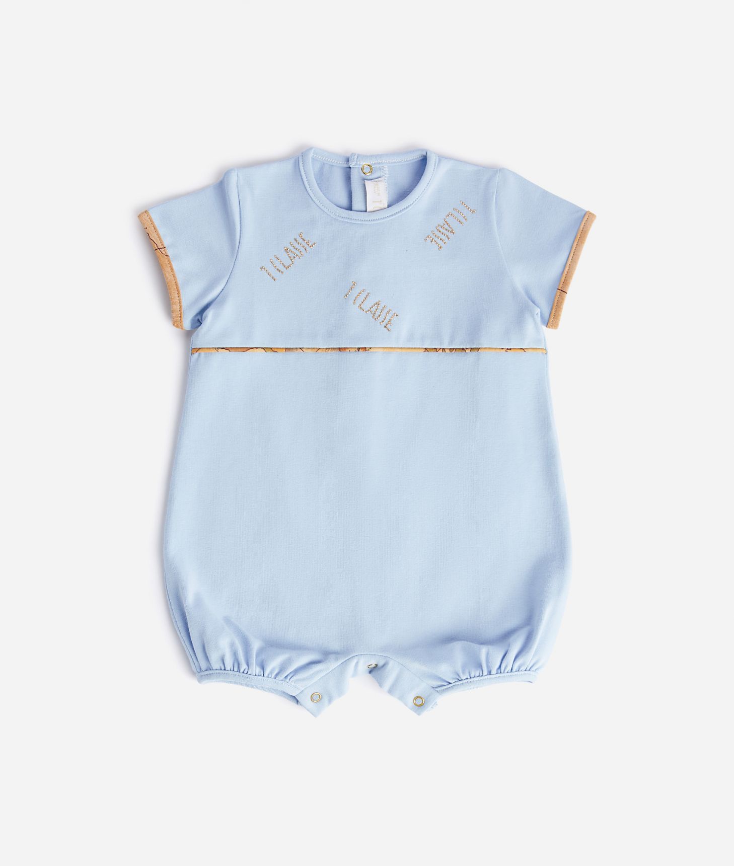 Short cotton romper with logo pattern Light Blue,front