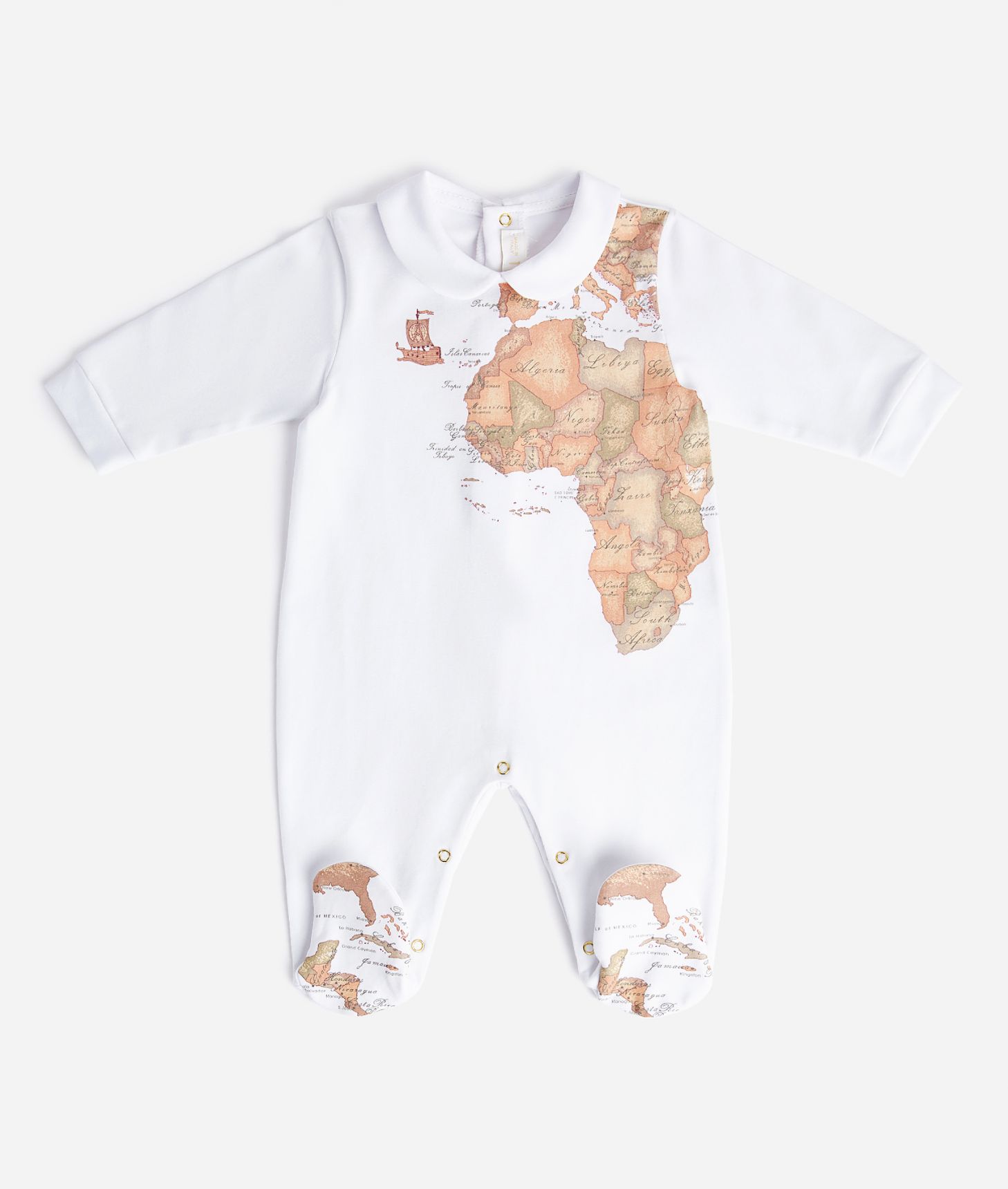 Cotton romper with contrasting Geo Classic print White,front