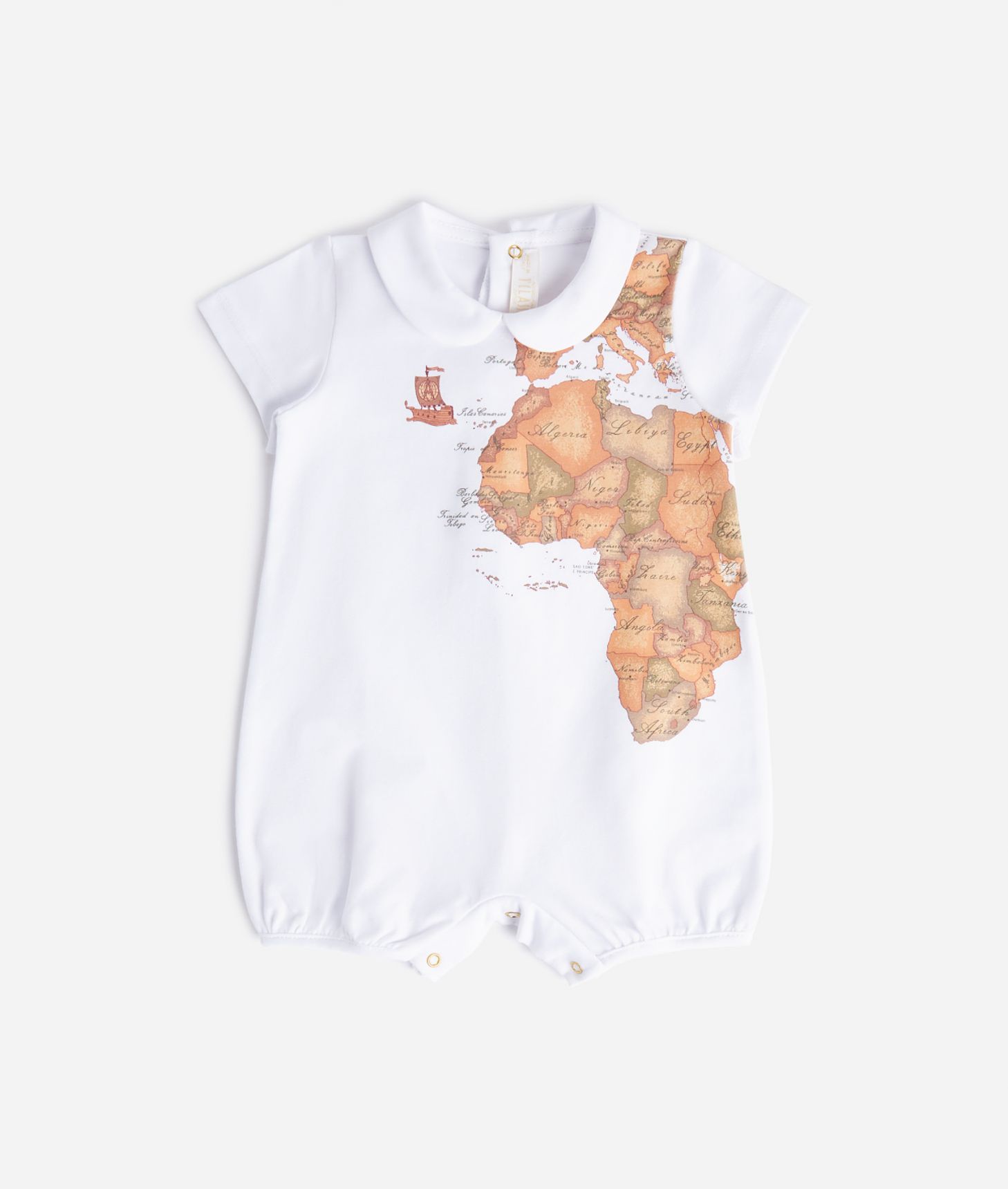 Short cotton romper with contrasting Geo Classic print White,front