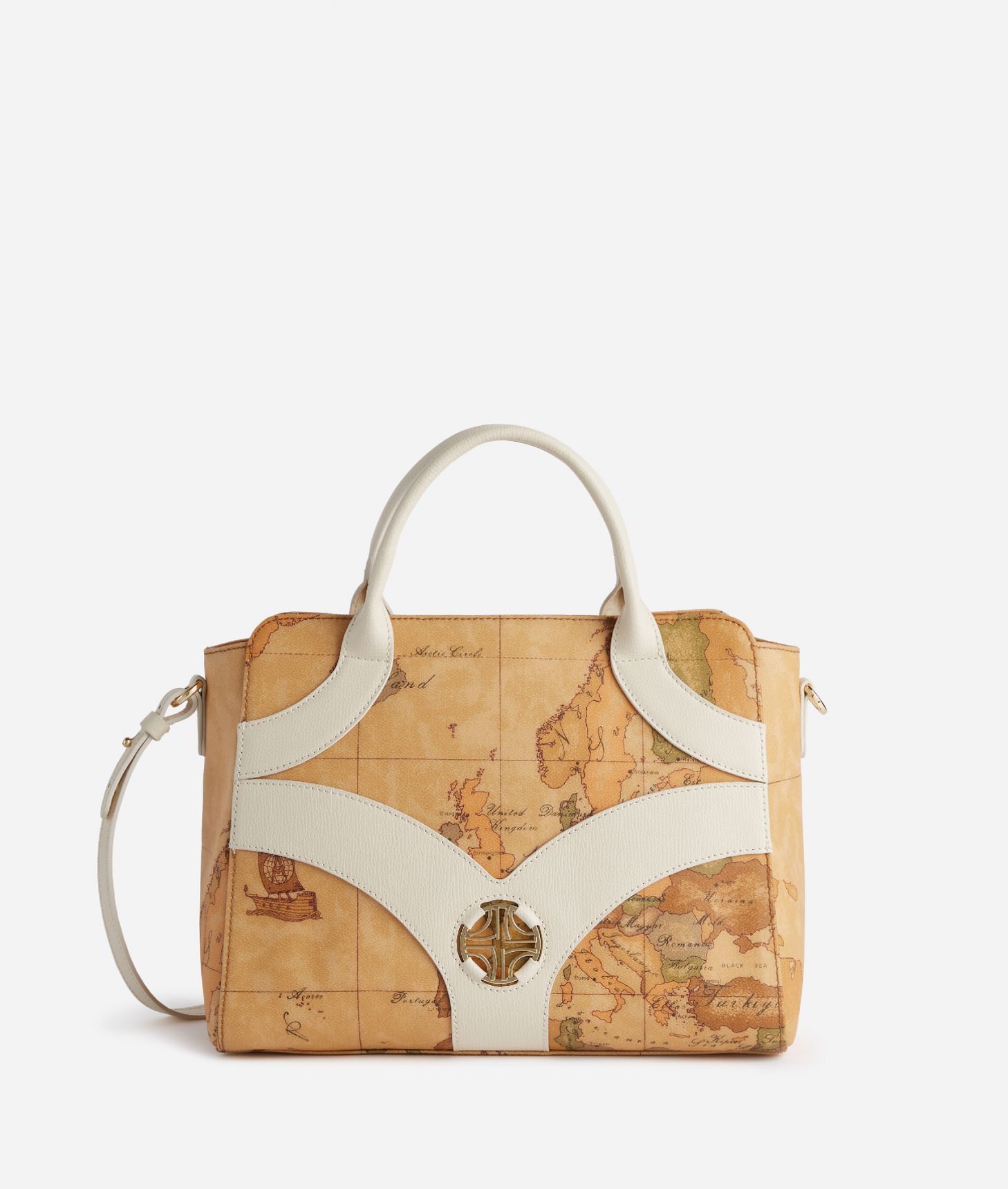 Geo Sunrise Ring handbag with crossbody strap Ivory,front
