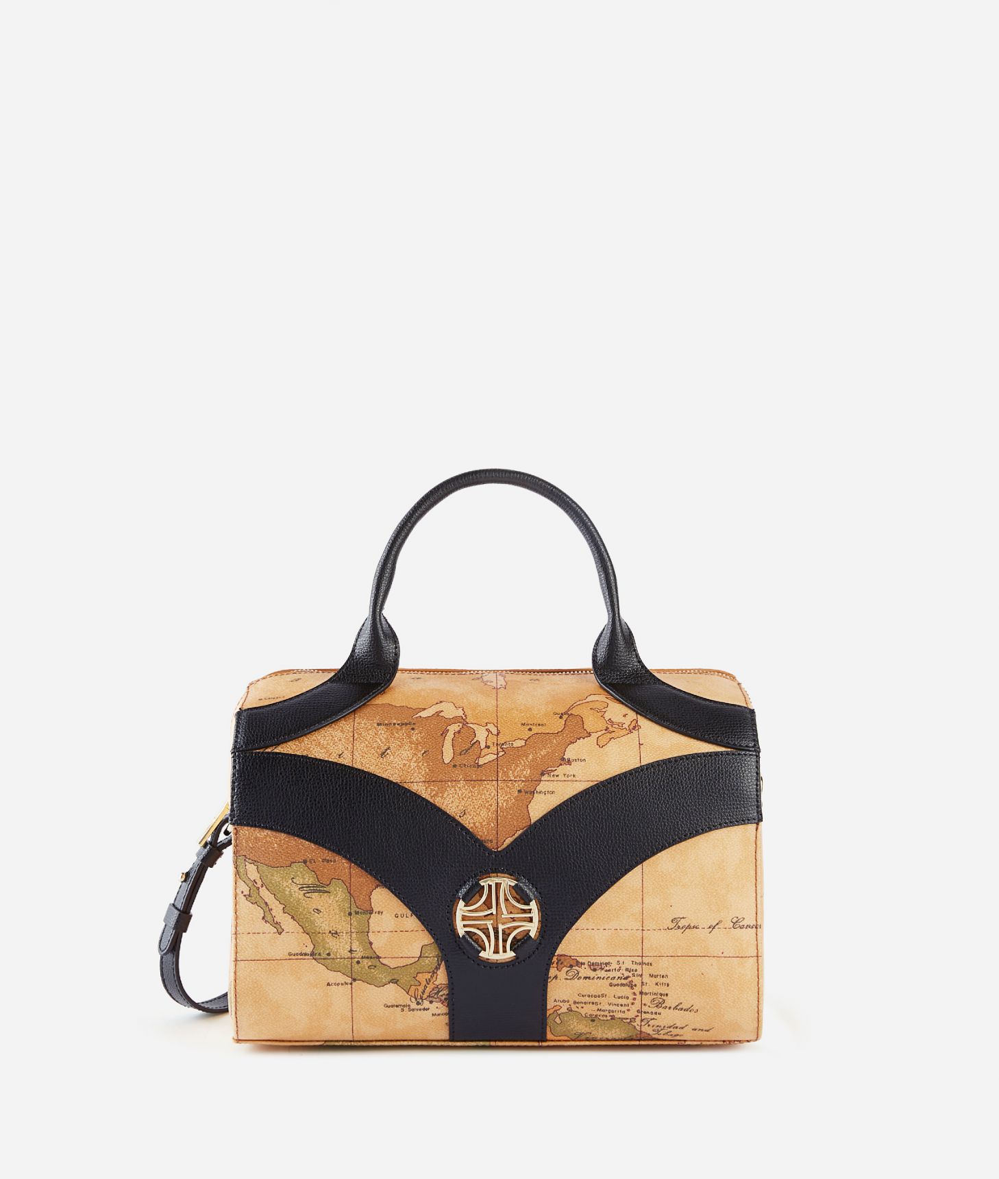 Geo Sunrise Ring bowler bag with crossbody strap Black,front