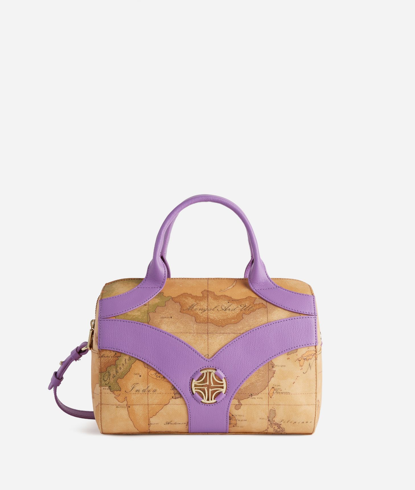 Geo Sunrise Ring bowler bag with crossbody strap Mauve,front