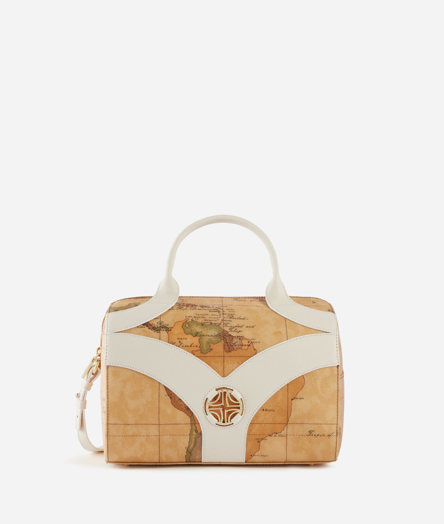 Geo Sunrise Ring bowler bag with crossbody strap Ivory,front