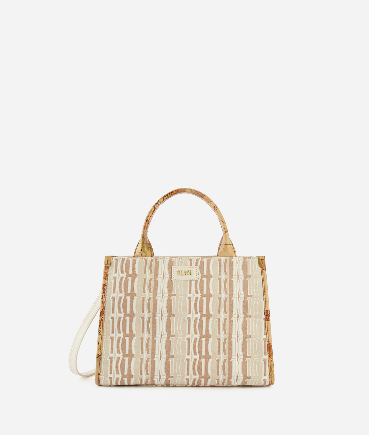 Jacquard Sand small handbag with crossbody strap Natural,front