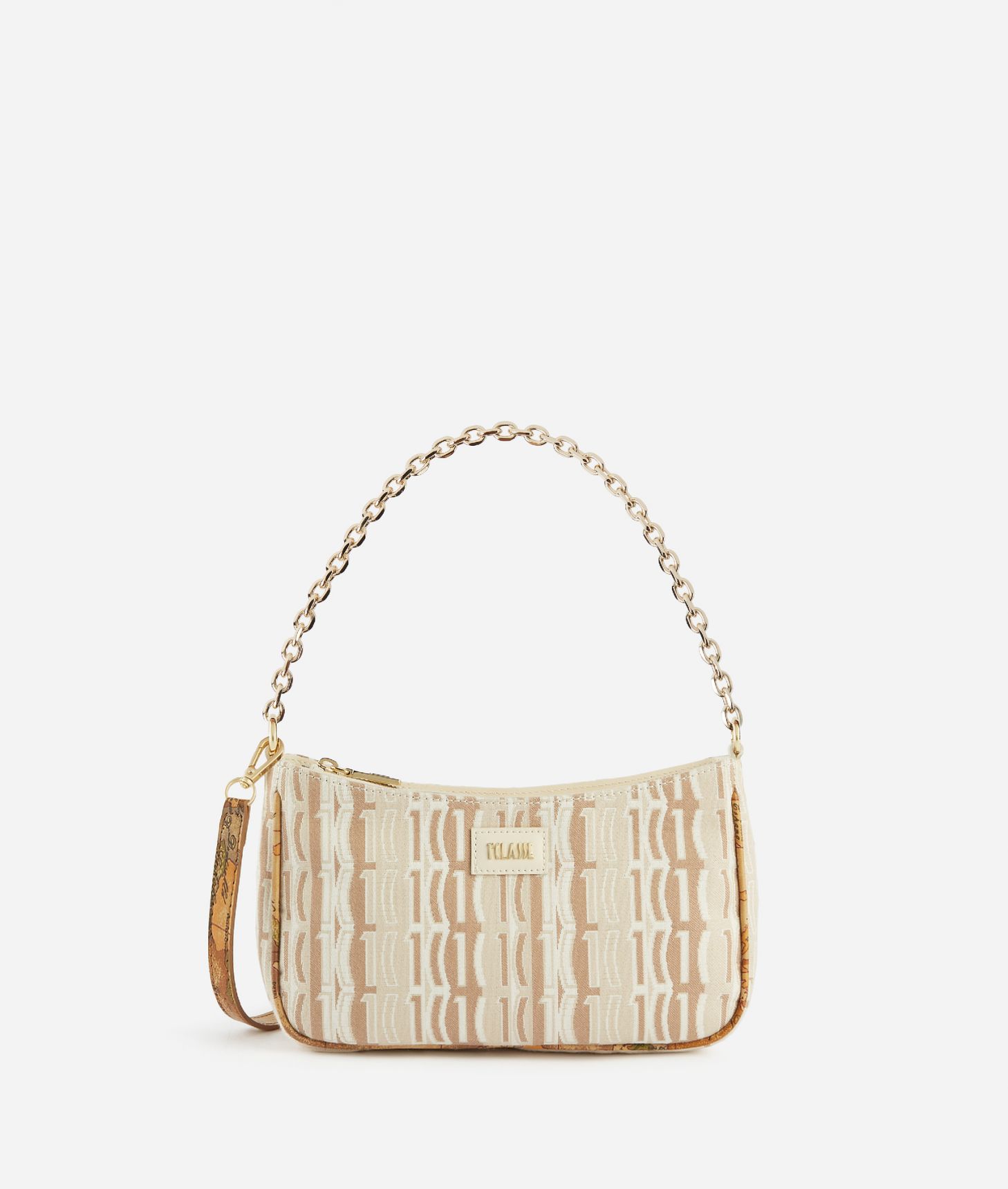 Jacquard Sand crossbody bag with chain Natural,front
