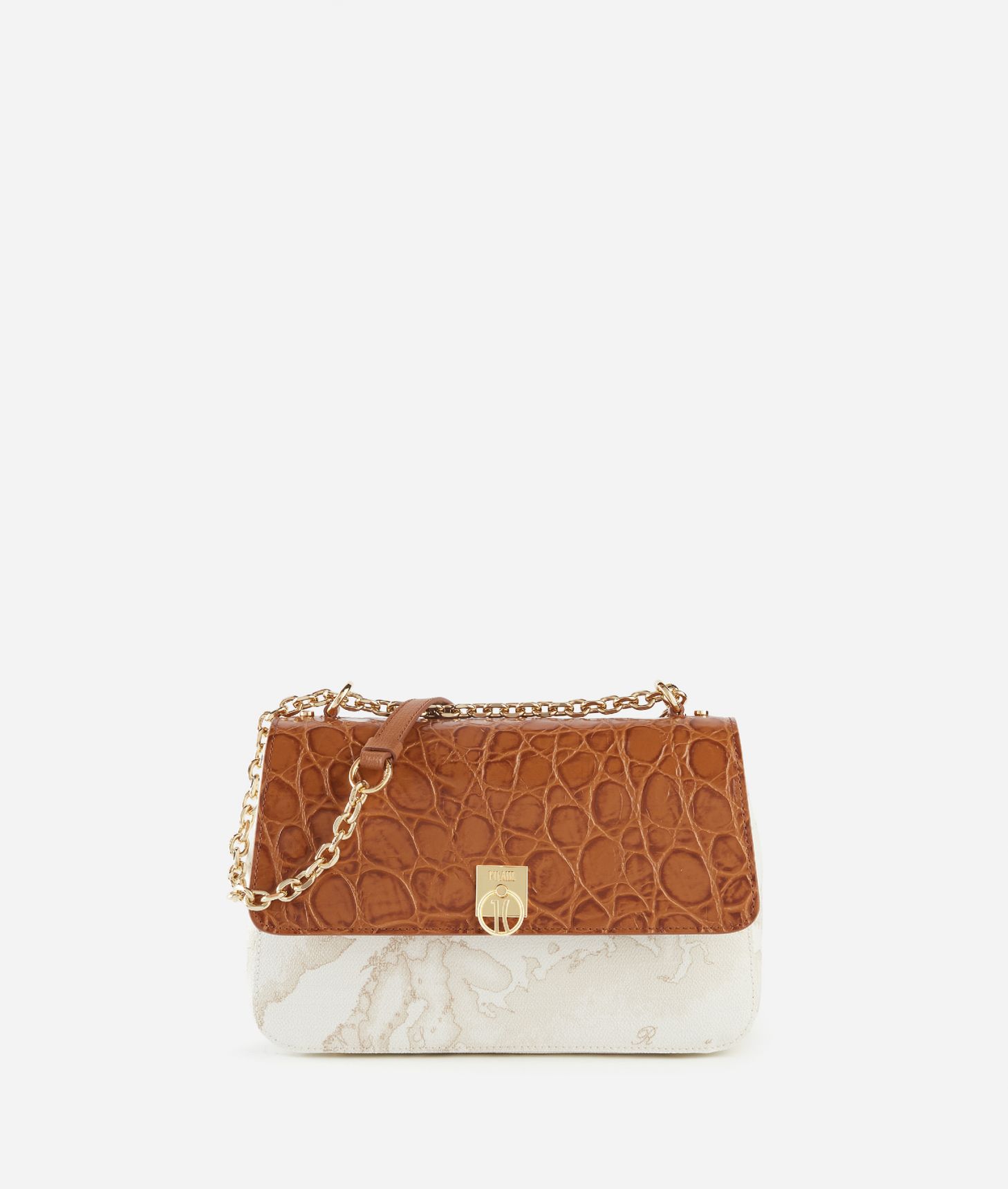 Palm Bag Geo White crossbody bag Leather Brown,front