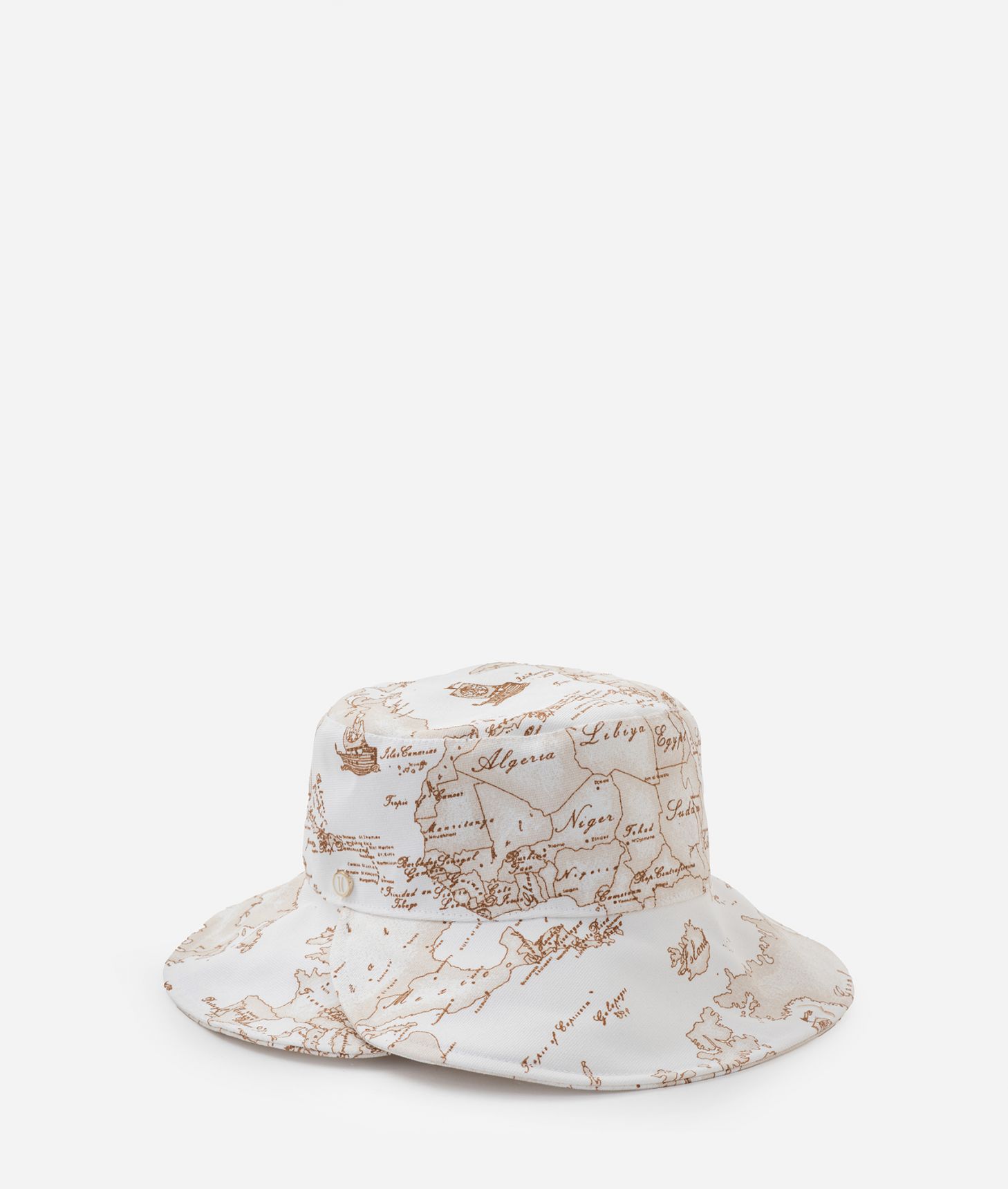 Canvas bucket hat with overlapping brim Geo White,front