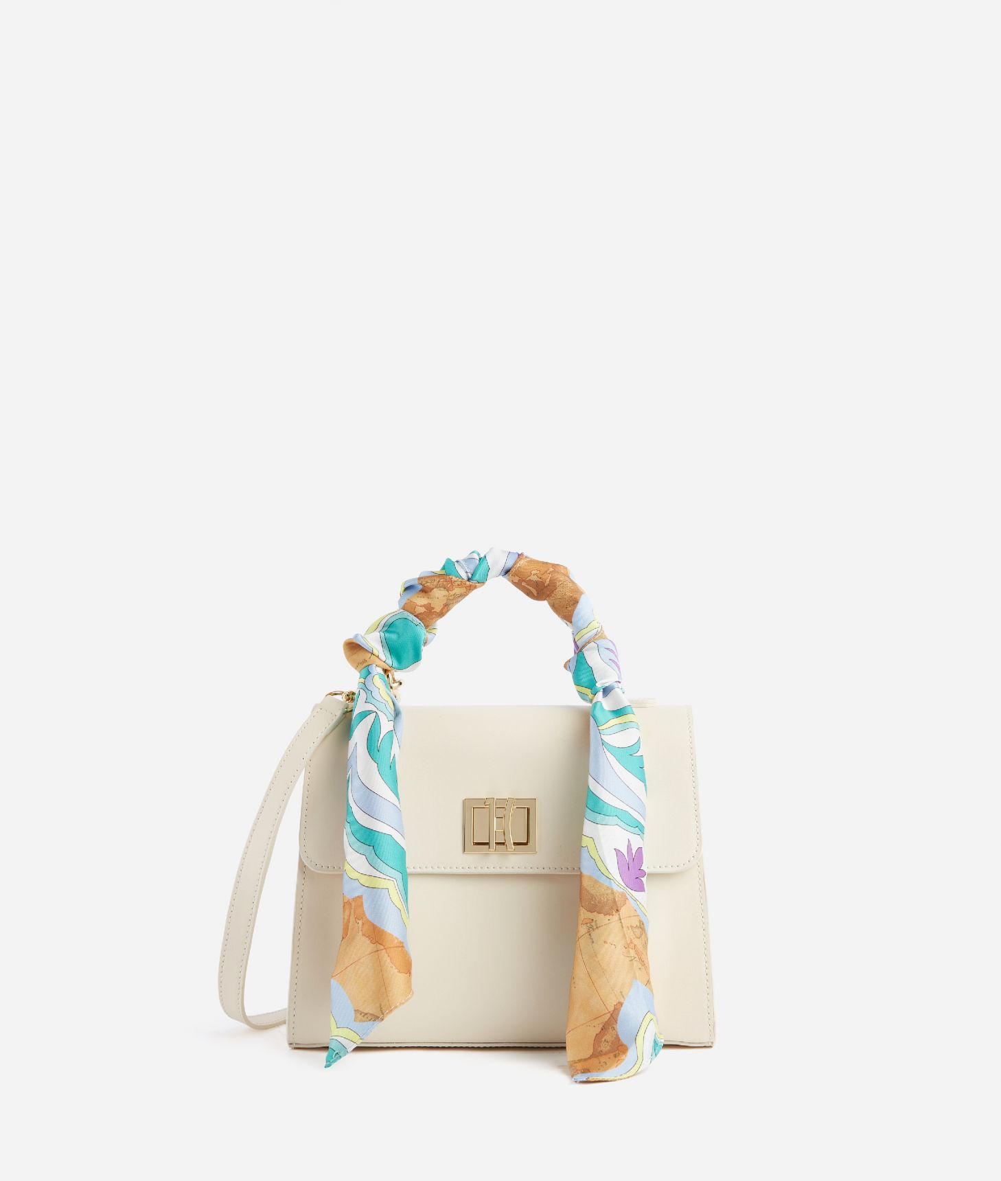 Geo Foulard mini tote with crossbody strap Ivory ,front