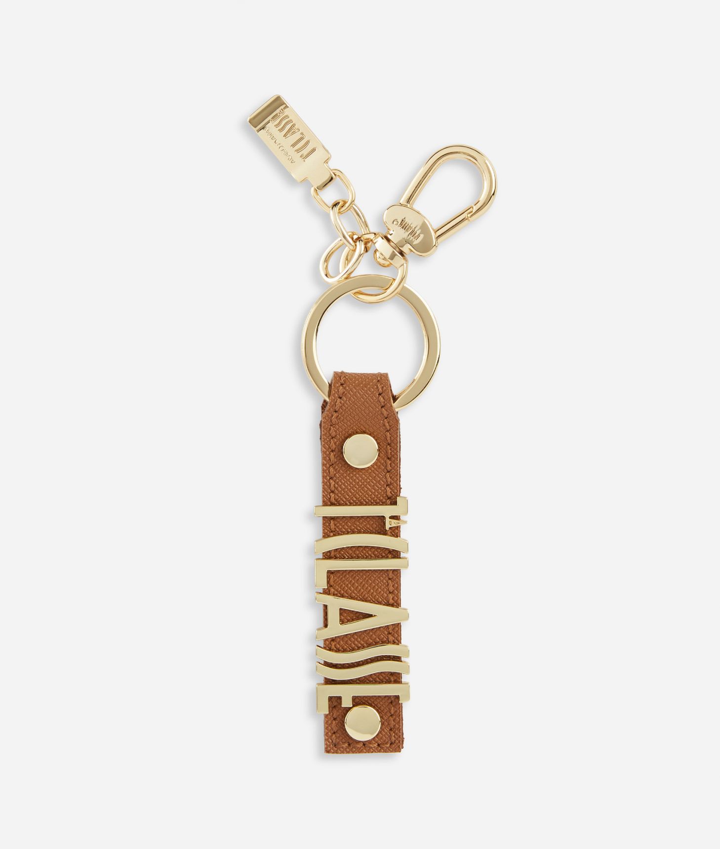 Logo keychain Leather Brown,front