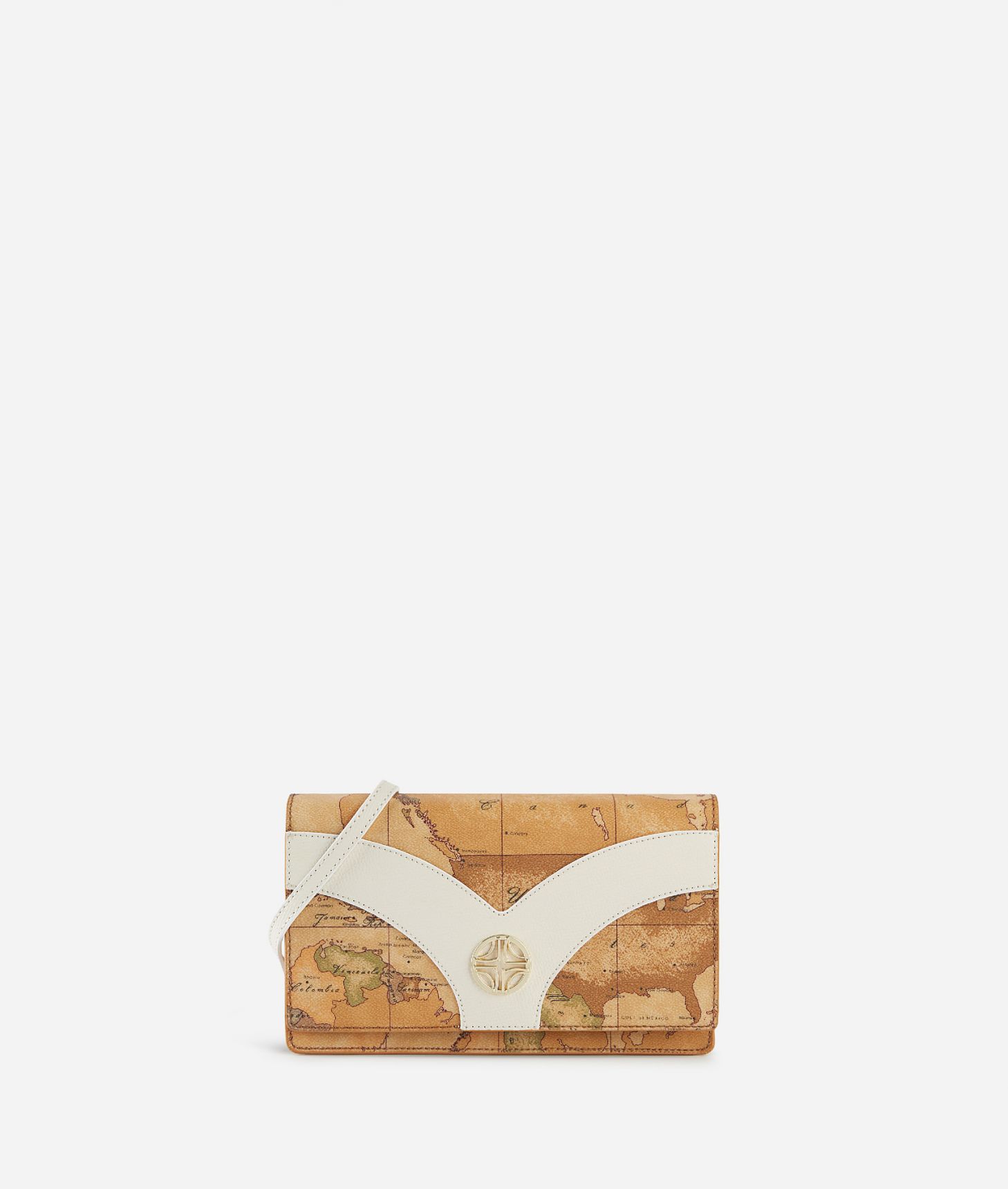 Geo Sunrise Ring clutch with crossbody strap Ivory,front