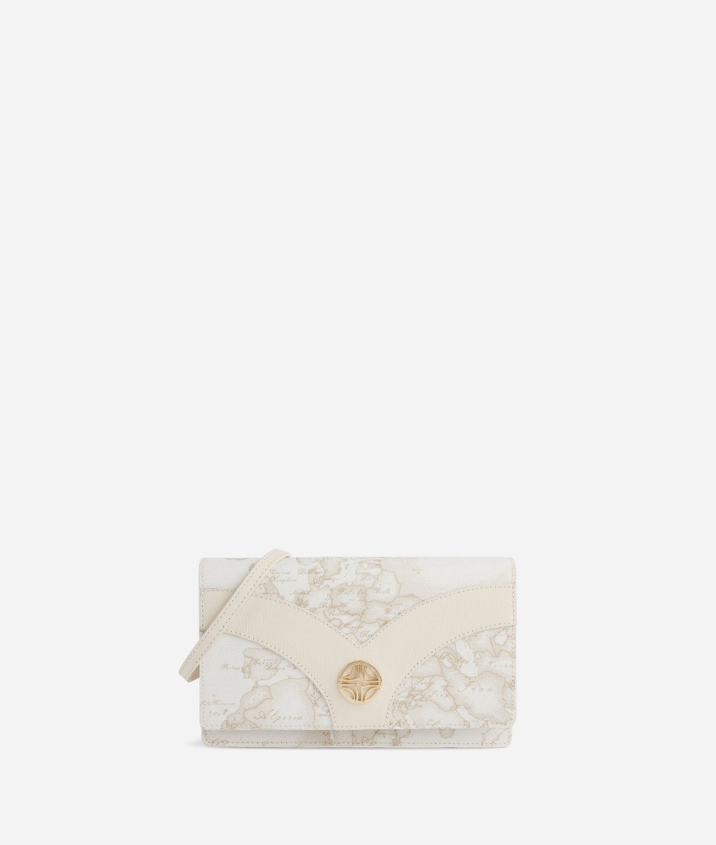 Geo Sunrise Ring clutch with crossbody strap White,front