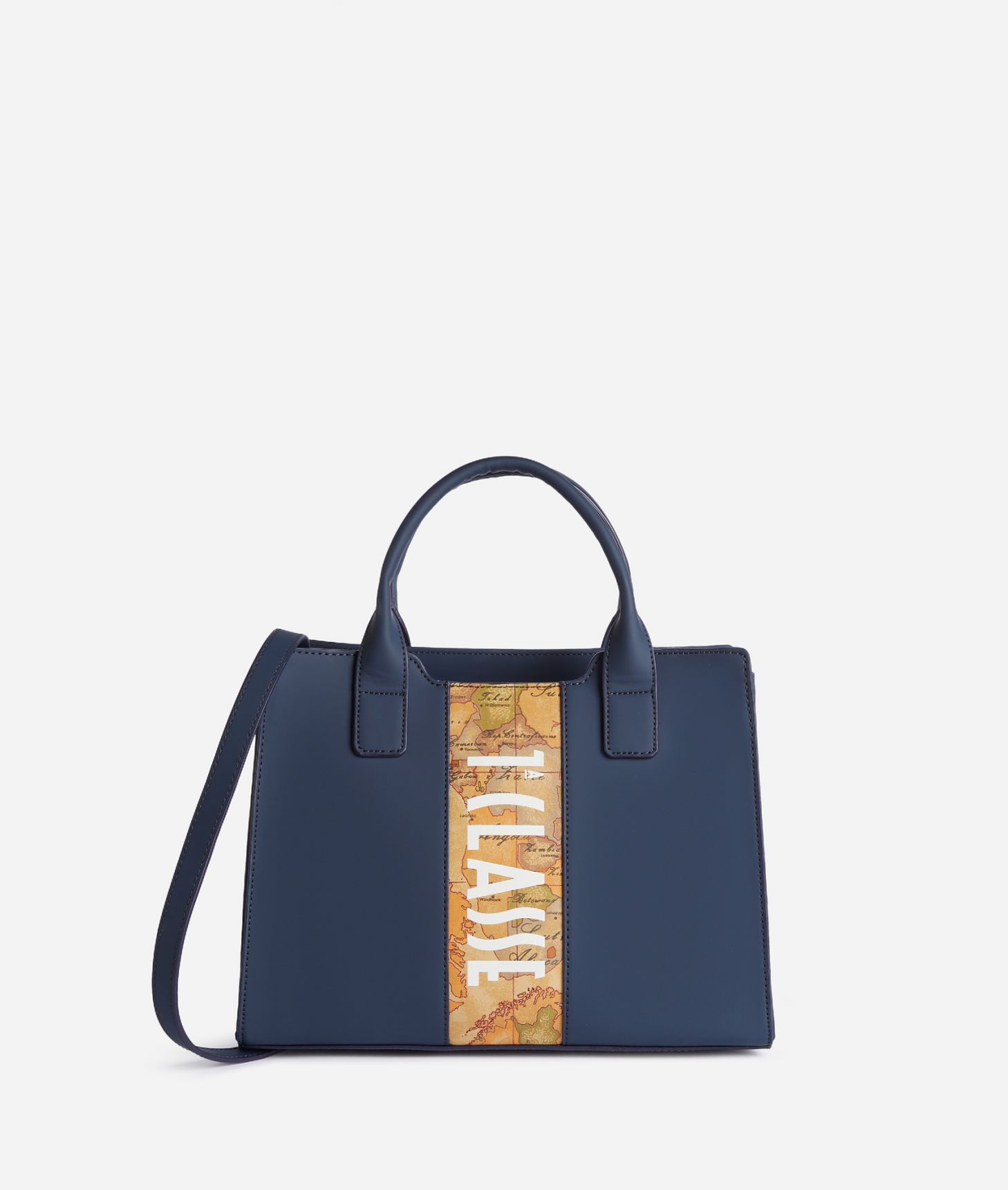 Geo Atlantis handbag with crossbody strap Navy Blue,front