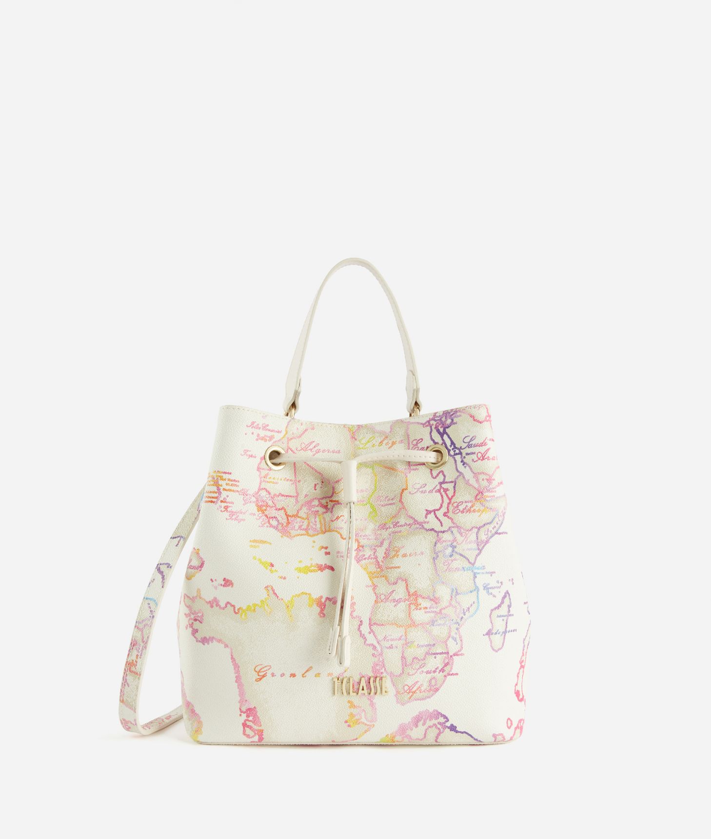 Geo Acquerello bucket bag with removable strap White,front