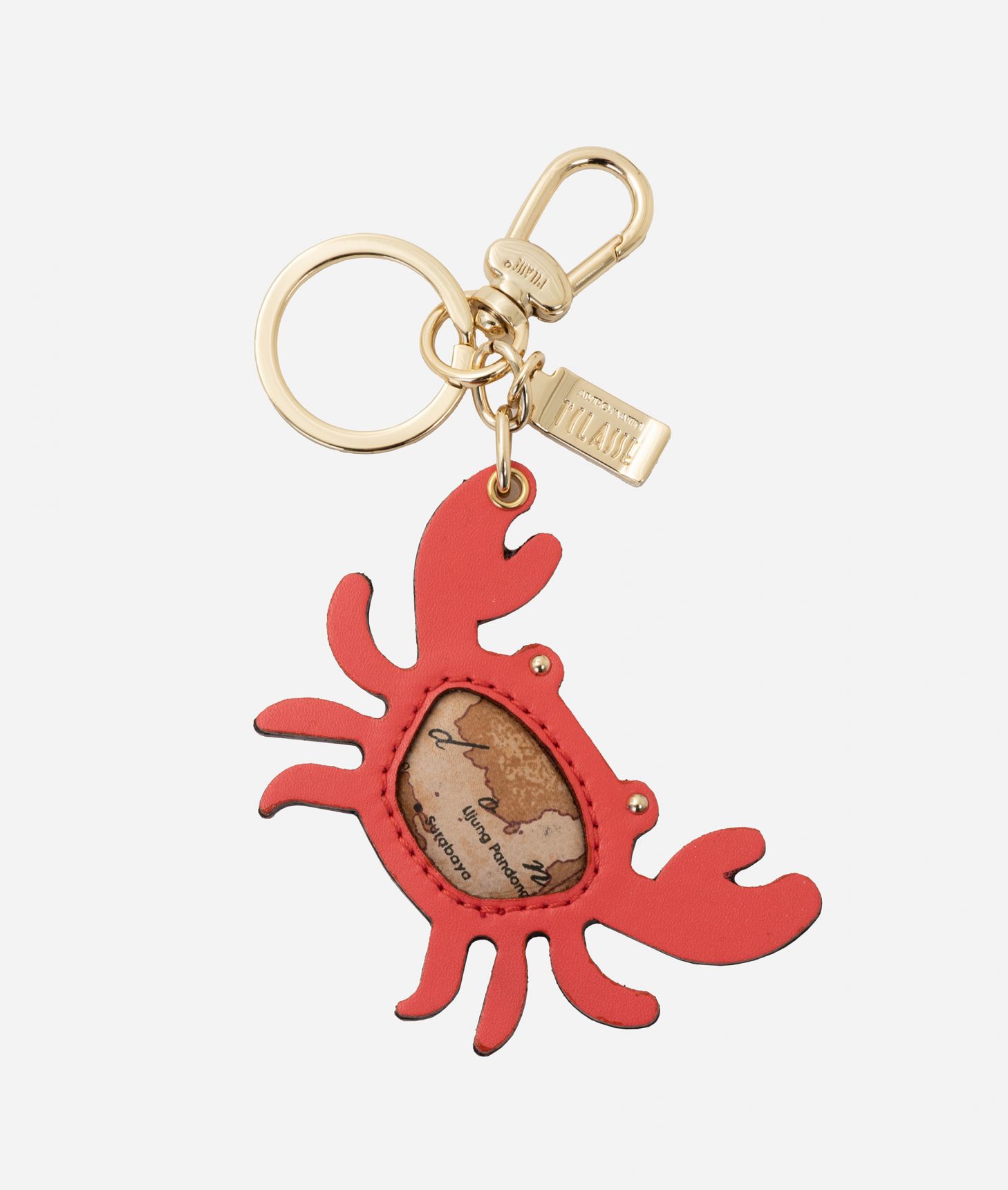 Crab leather keychain Coral Red,front