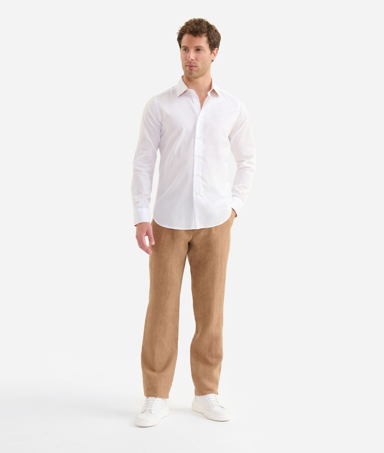 Slim fit cotton shirt with elbow patches White,front