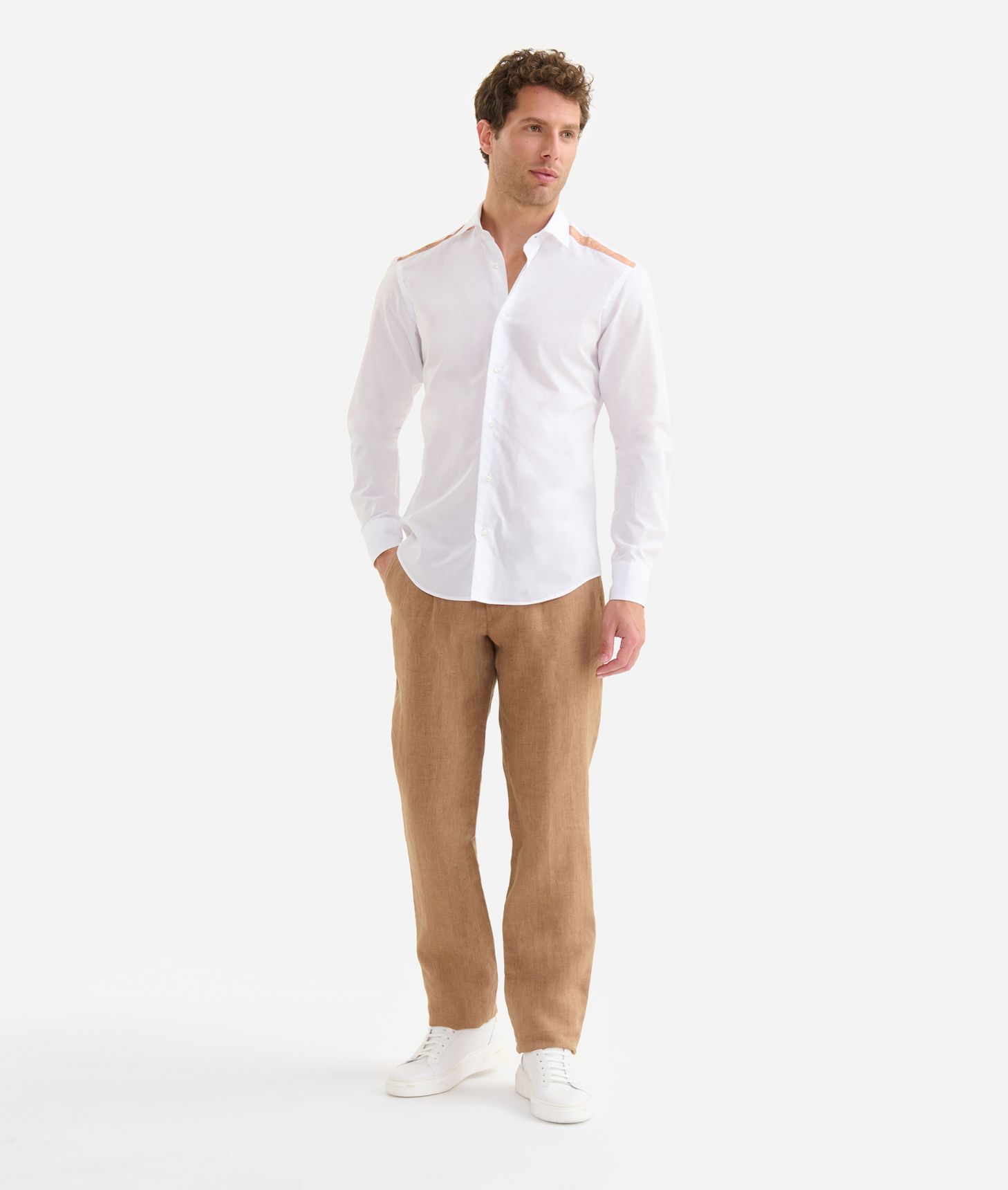 Slim fit cotton shirt with Geo Classic detail White,front