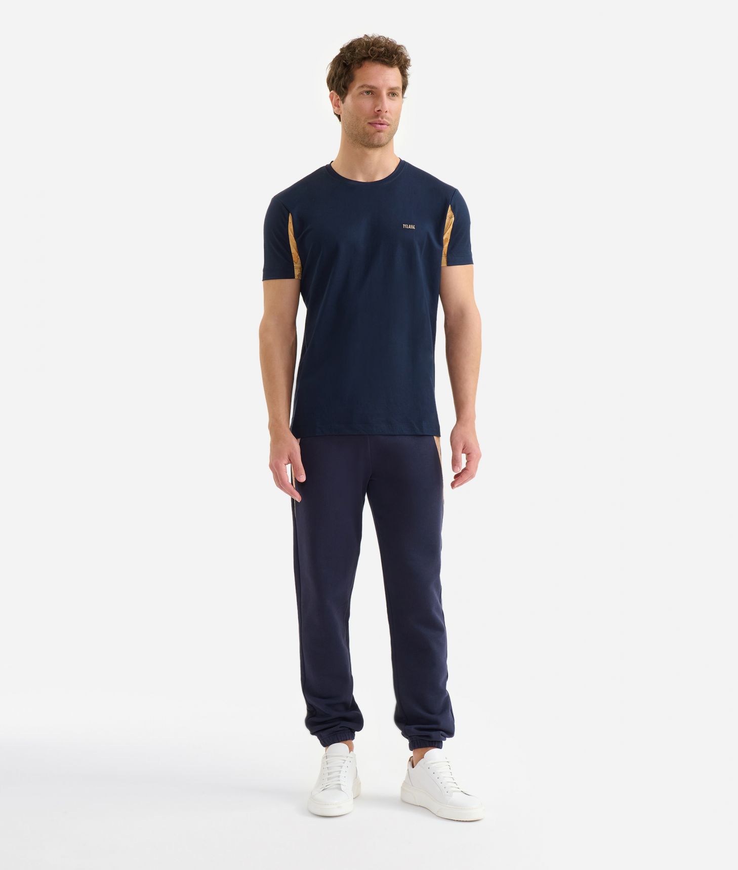 Viscose blend t-shirt with Geo Classic sleeve detail Blue,front