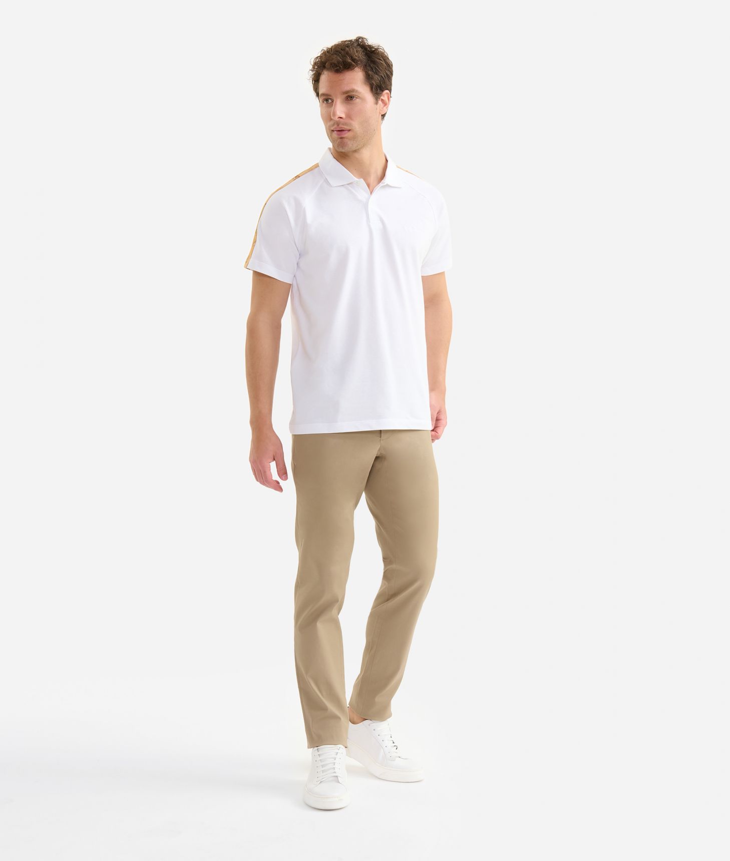 Piqué cotton jersey polo shirt with Geo Classic detail White,front