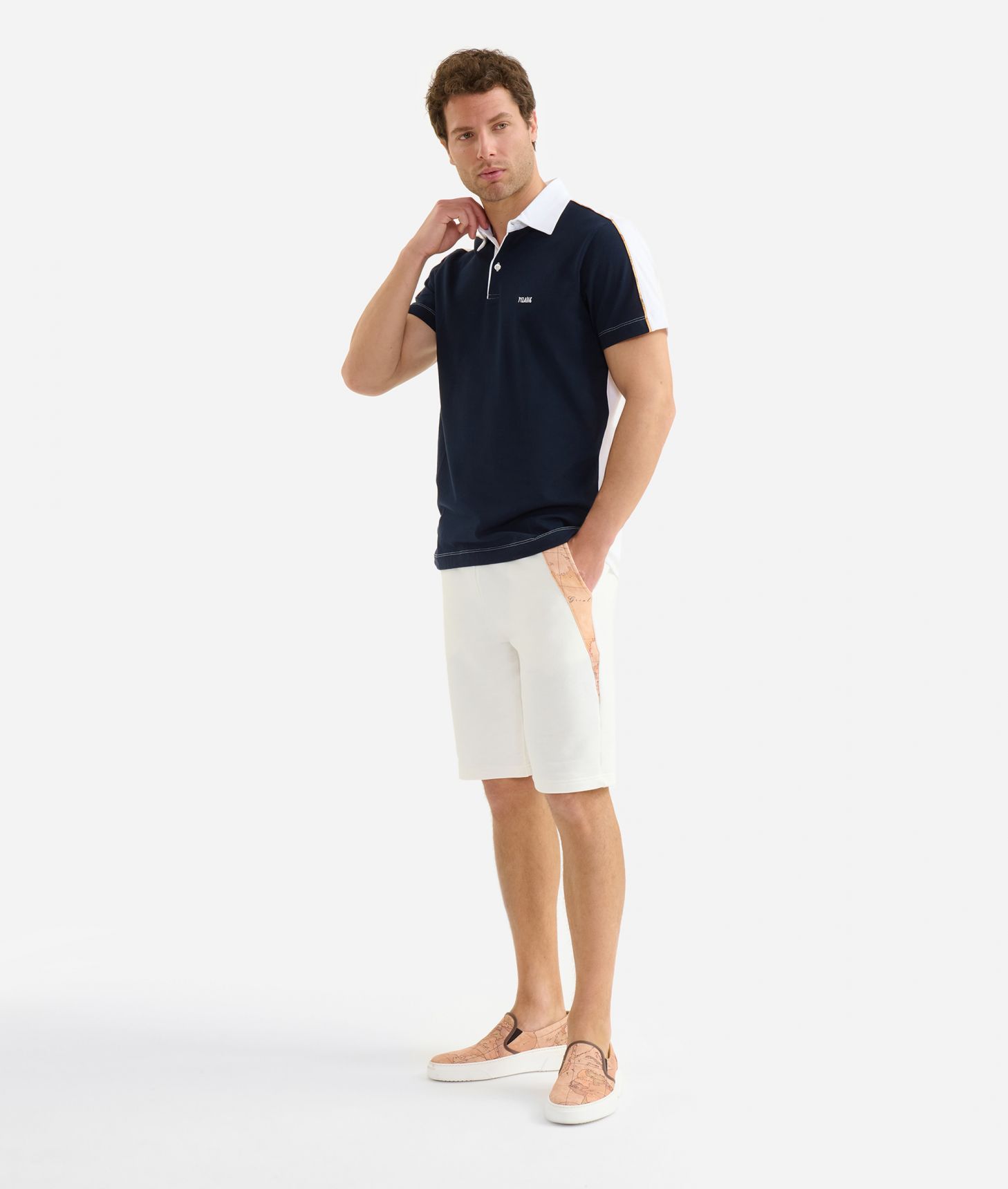 Piqué cotton jersey polo shirt with 1ᴬ Classe logo Navy Blue,front