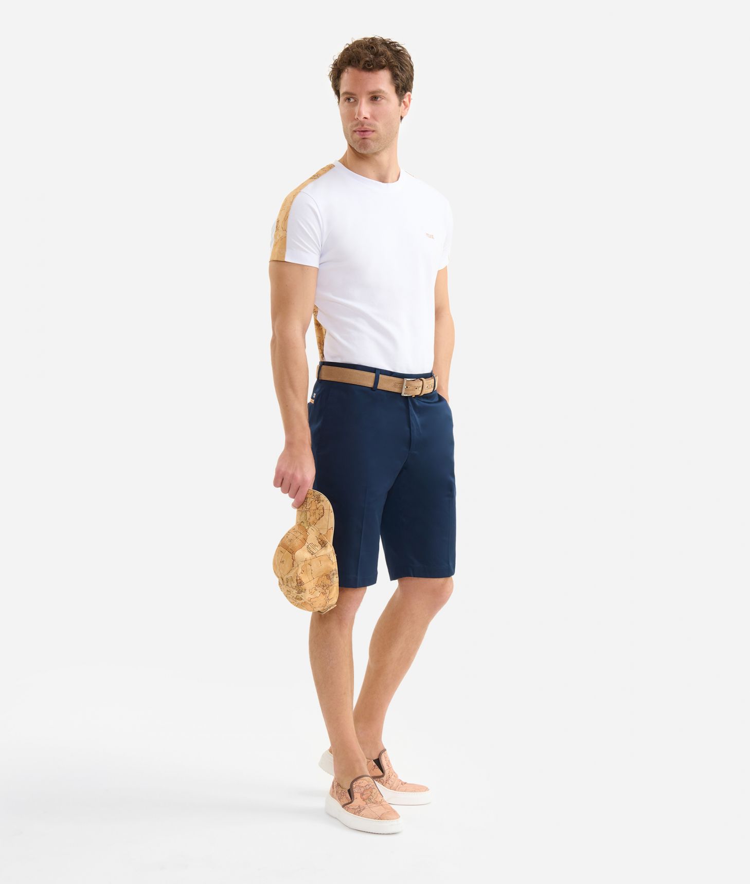 Stretch cotton shorts Navy Blue,front