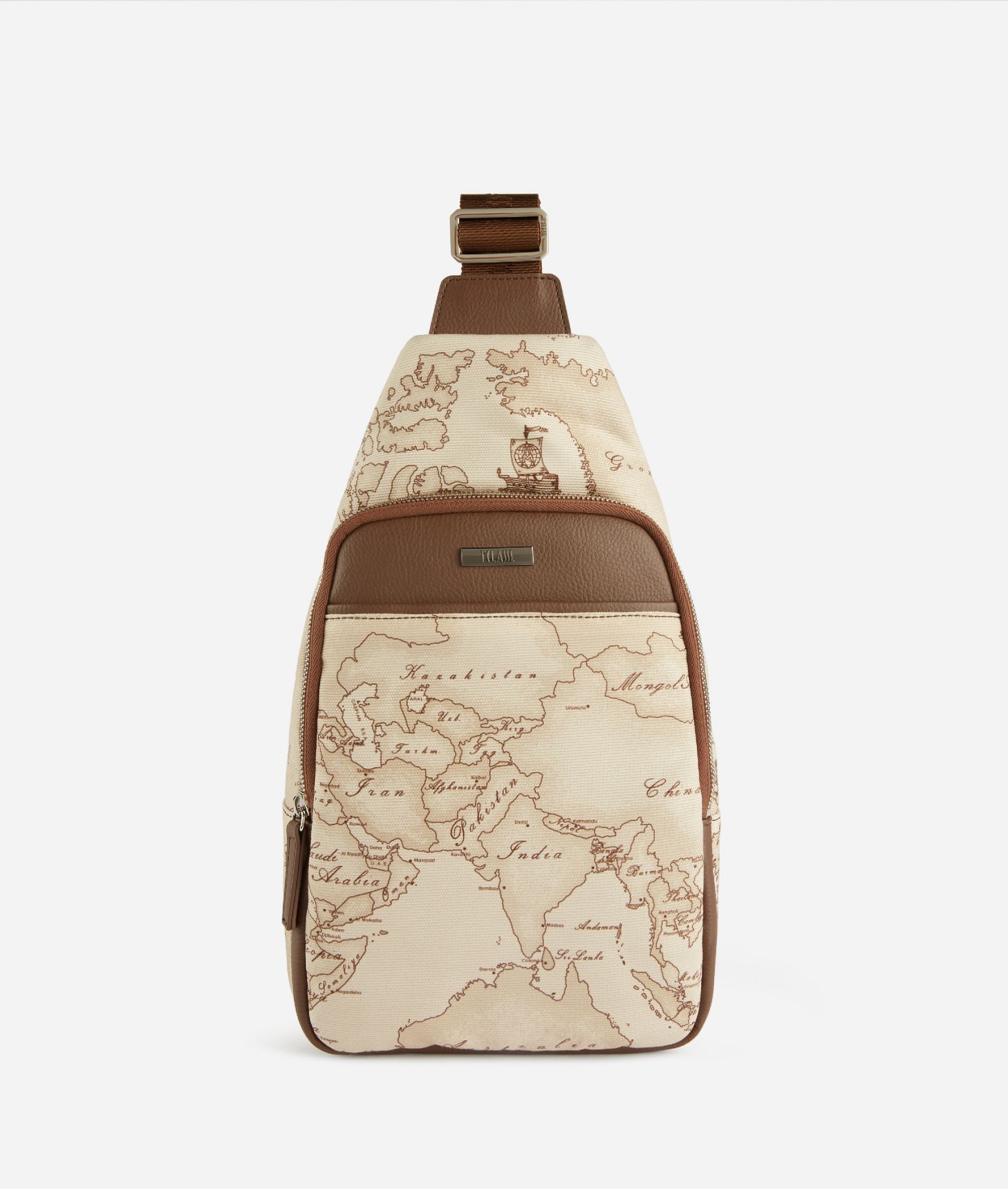 Canvas sling backpack with Geo Safari print
,front