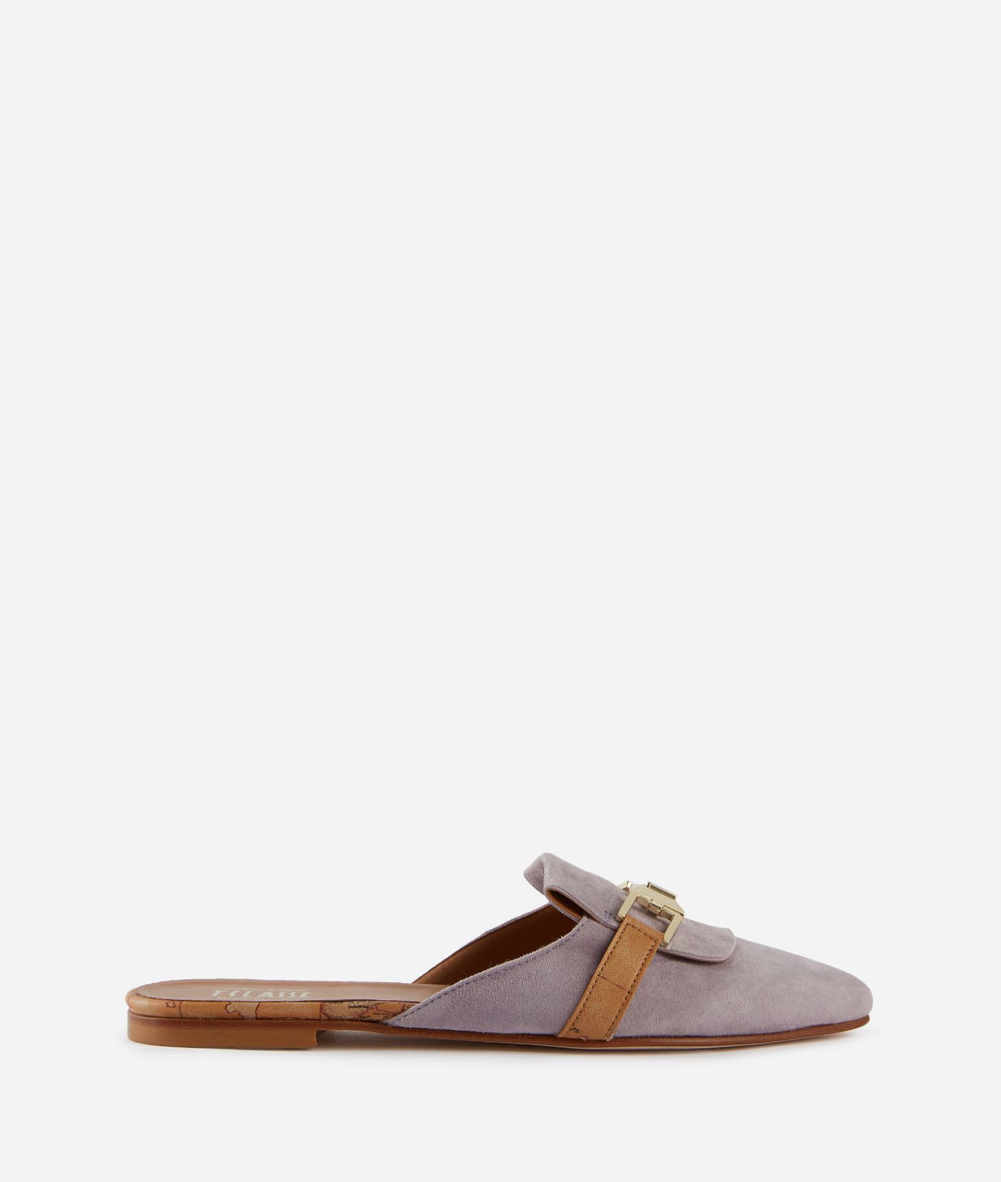 Suede leather flat mules with horsebit Wisteria,front