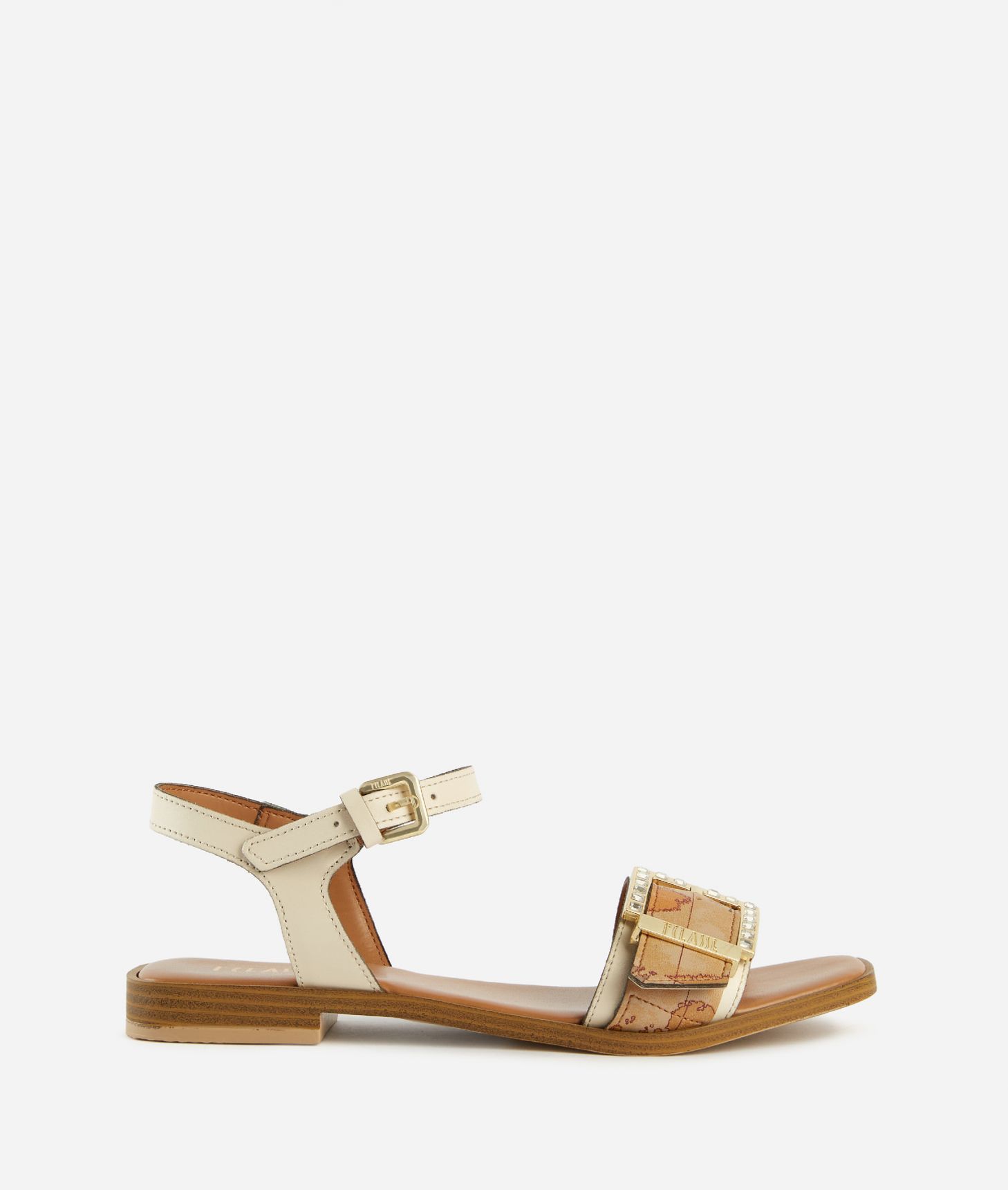 Smooth leather sandals with jeweled buckle Shell White,front